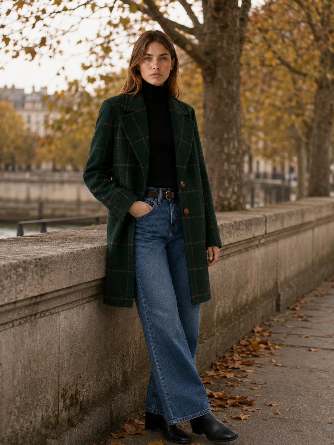 Elise | Trench Coat with Windowpane Check and Longline Fit