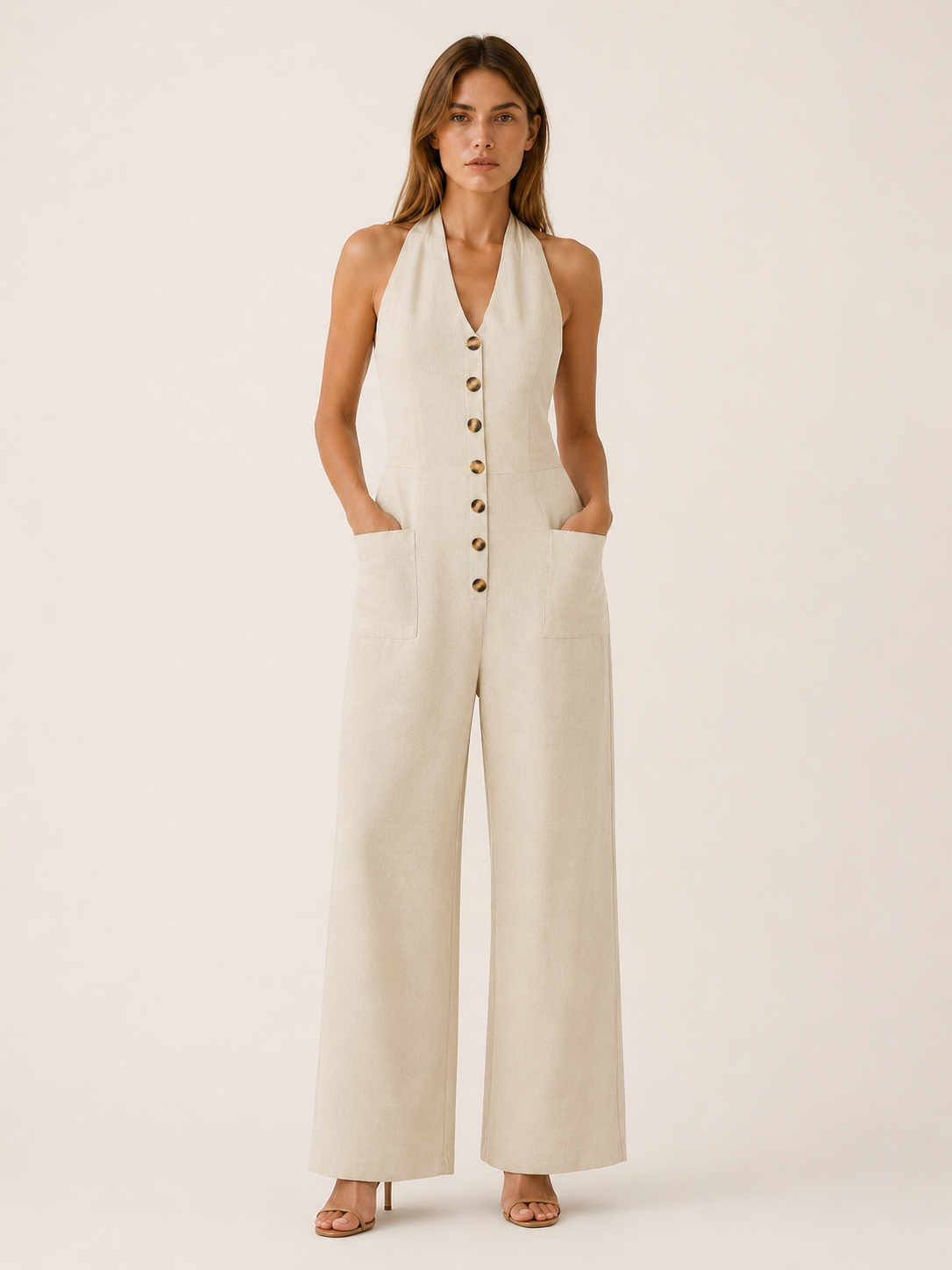 Elmina | Halter Jumpsuit with Wide Leg and Open Back