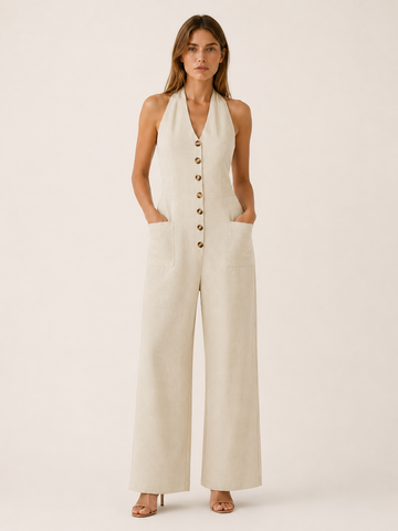 Elmina | Halter Jumpsuit with Wide Leg and Open Back