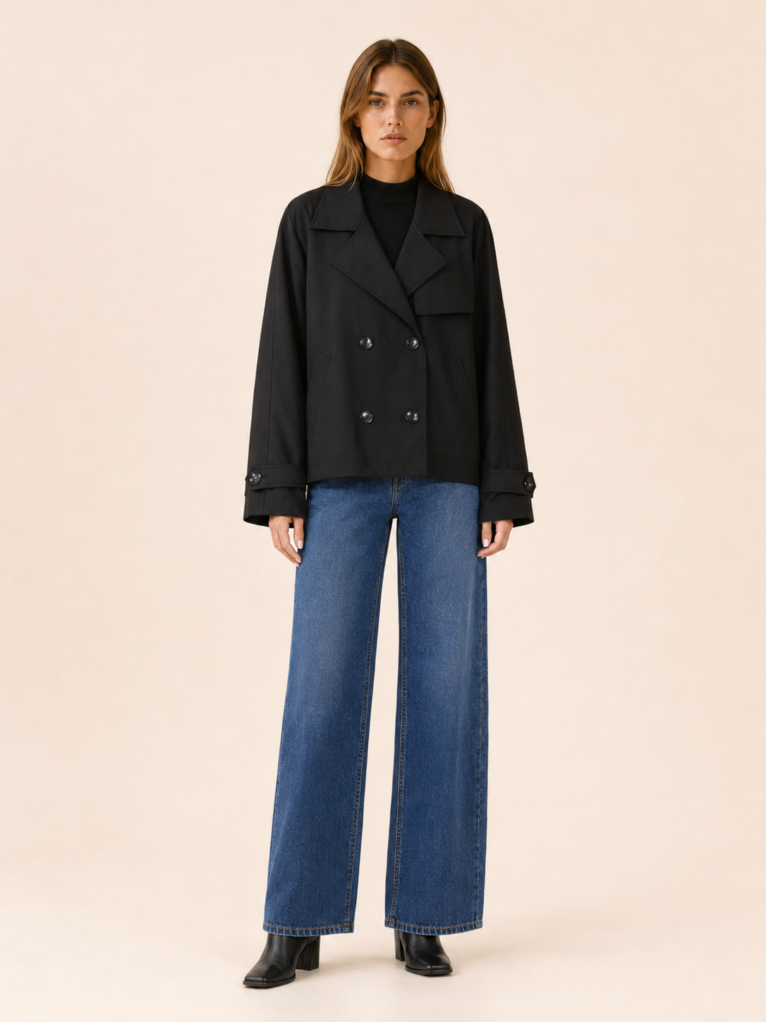 Elowen | Short Trench Coat with Double-Breasted Front