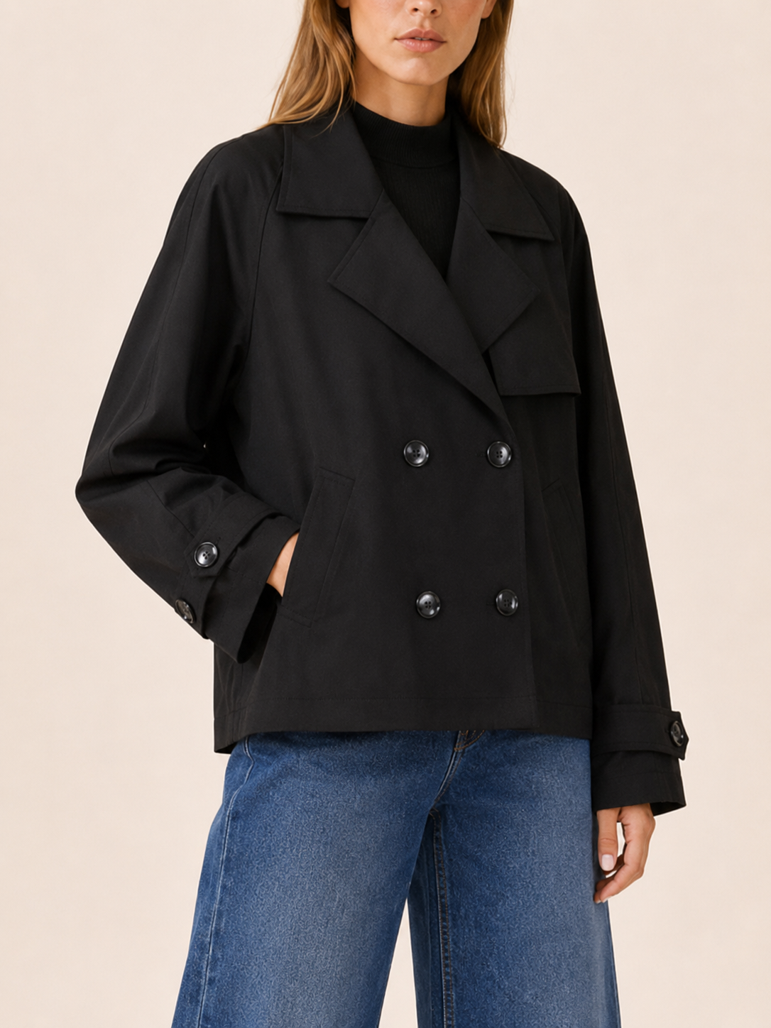 Elowen | Short Trench Coat with Double-Breasted Front