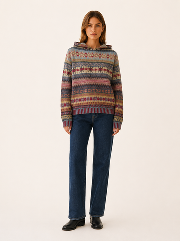 Elvarisse | Women's Patterned Fixed Hood Hoodie