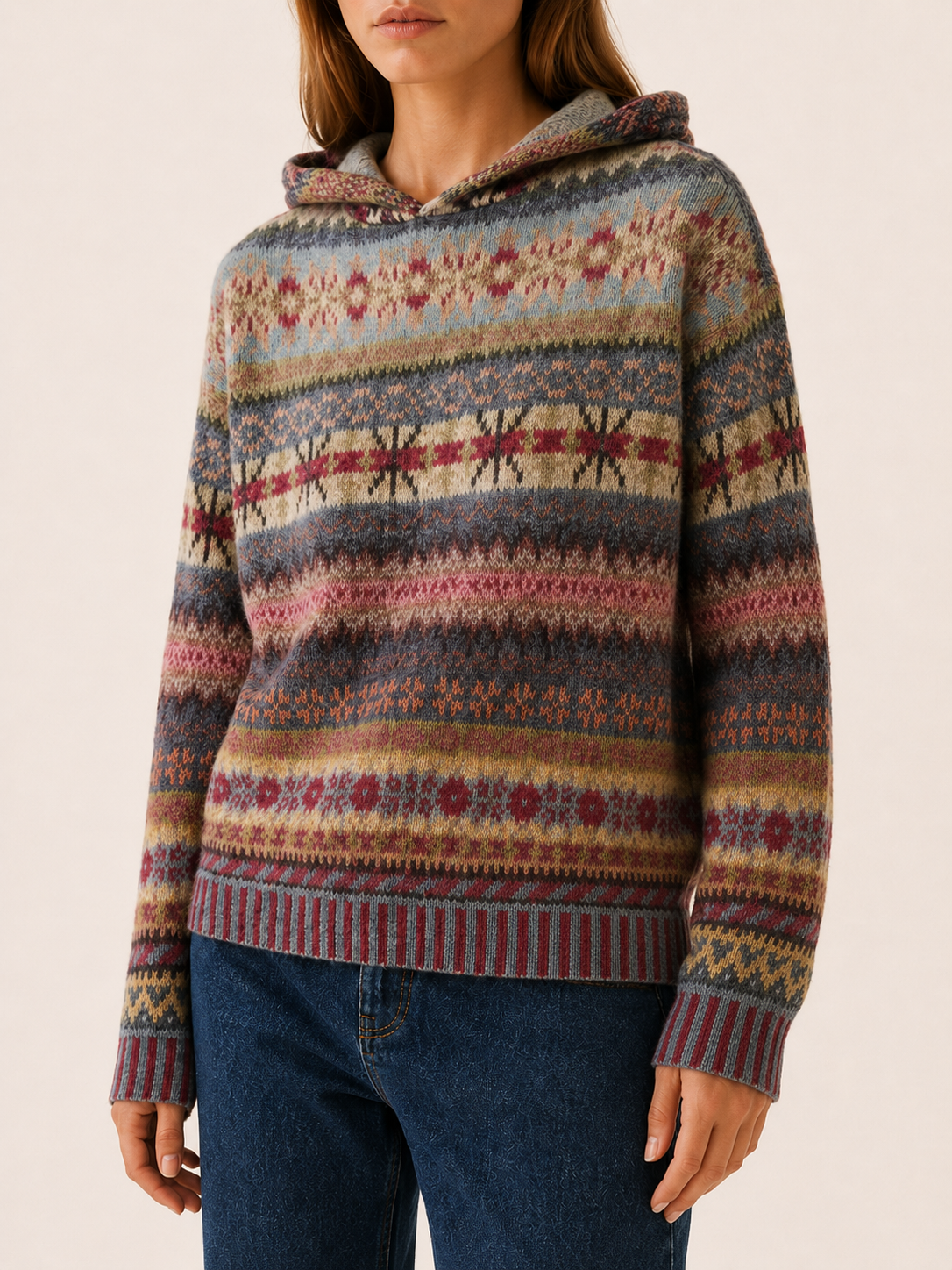 Elvarisse | Women's Patterned Fixed Hood Hoodie