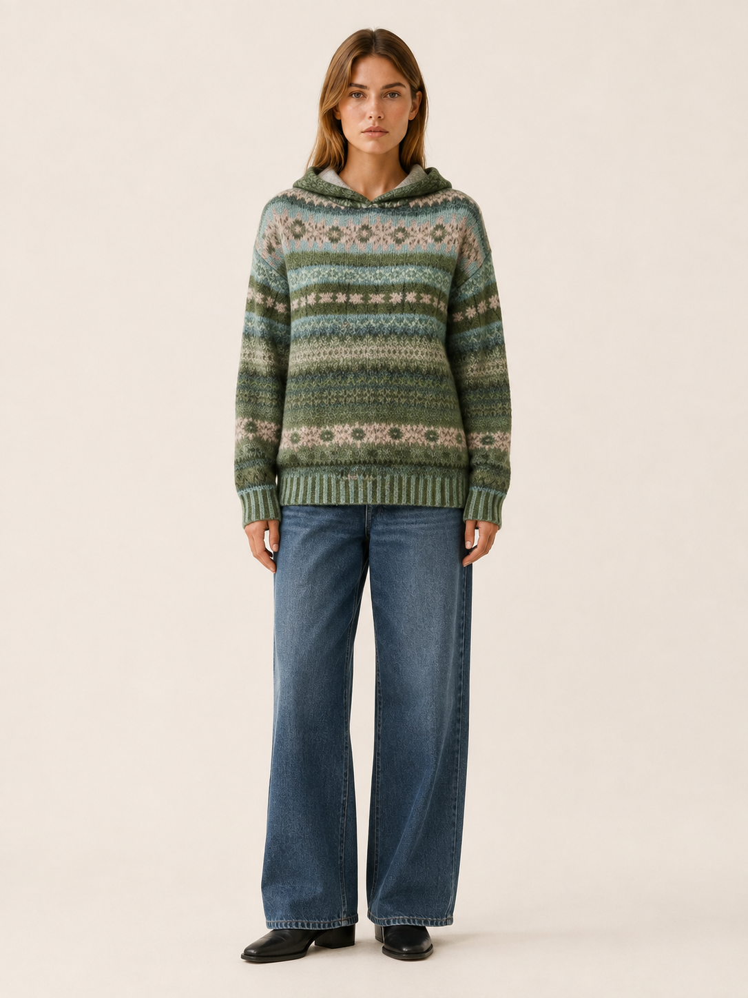 Elvarisse | Women's Patterned Fixed Hood Hoodie