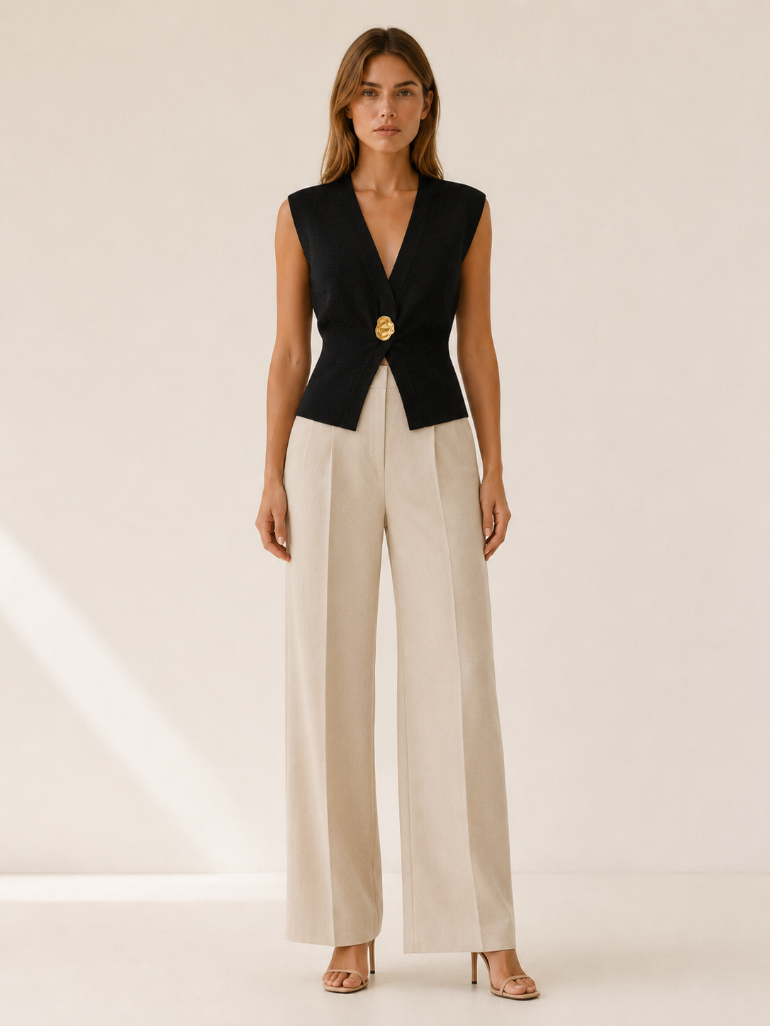 Elyssa | Knit Vest with Deep V Neck Statement Button