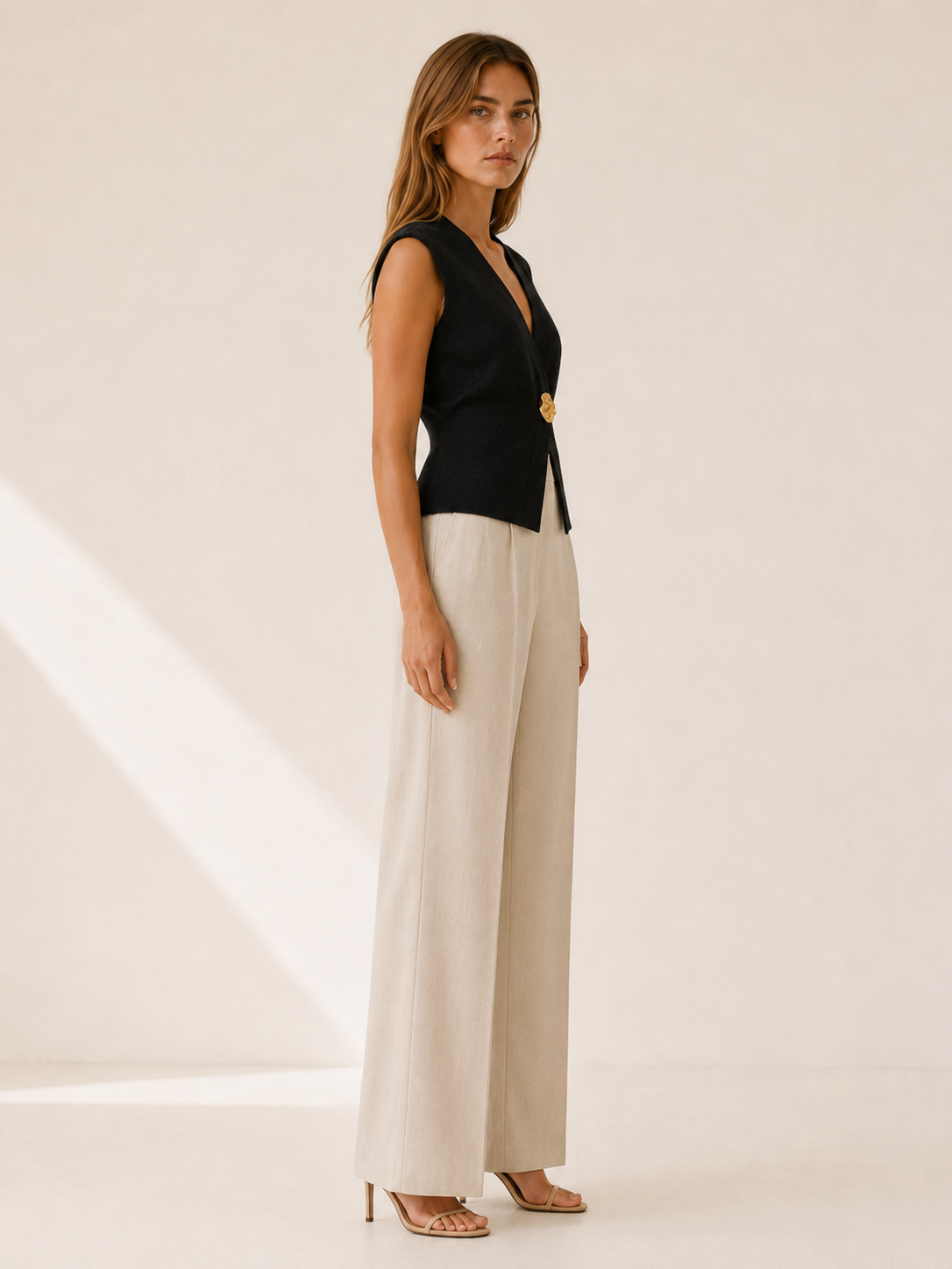 Elyssa | Knit Vest with Deep V Neck Statement Button