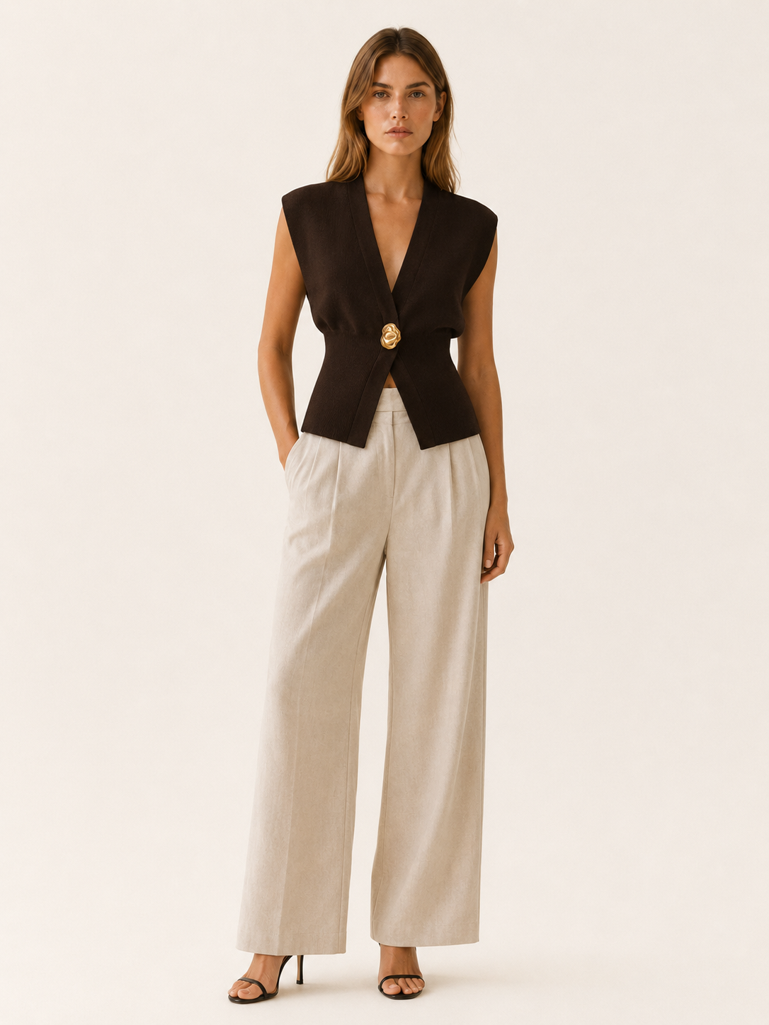 Elyssa | Knit Vest with Deep V Neck Statement Button
