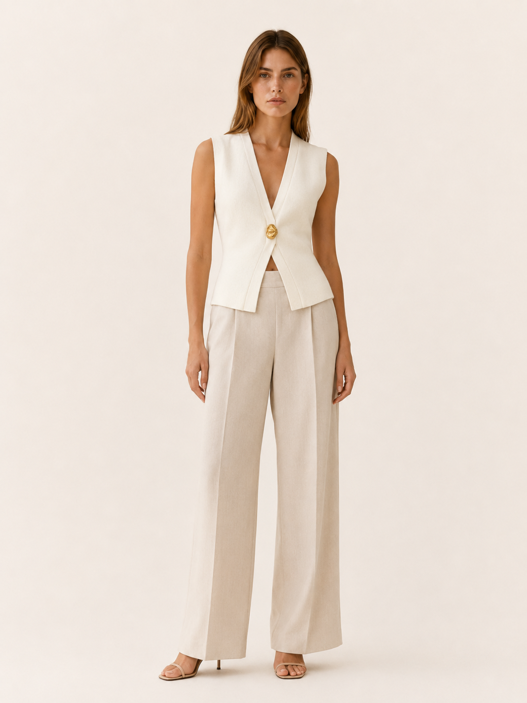 Elyssa | Knit Vest with Deep V Neck Statement Button