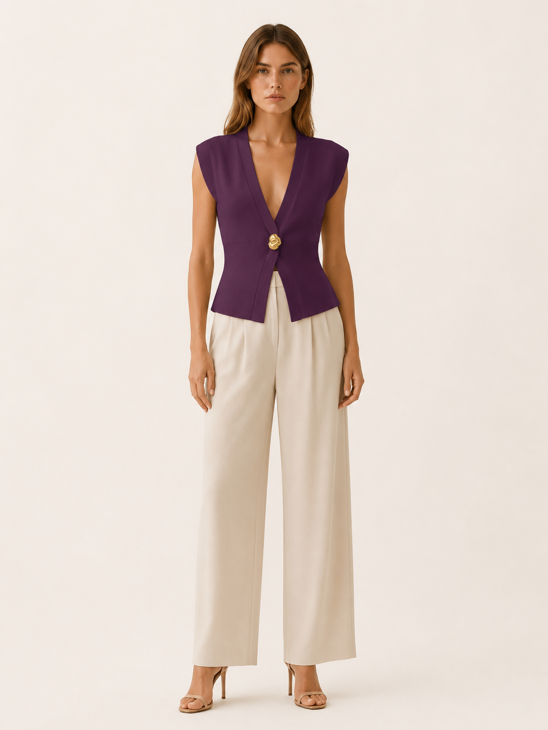 Elyssa | Knit Vest with Deep V Neck Statement Button