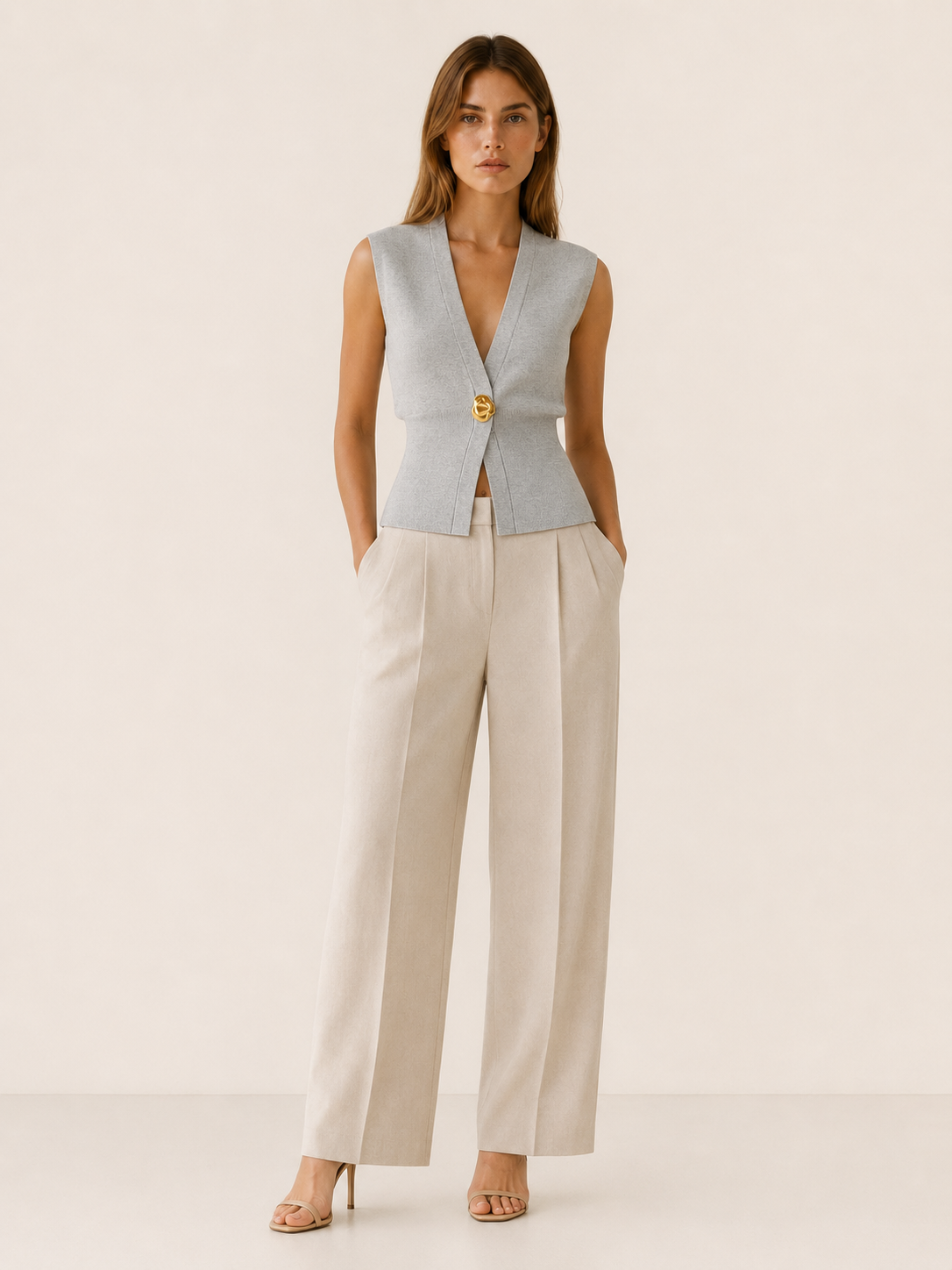 Elyssa | Knit Vest with Deep V Neck Statement Button