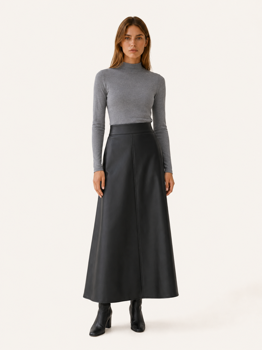 Emma | Women's Leather-Look High-Waisted A-Line Maxi Skirt