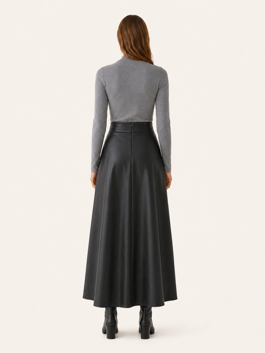 Emma | Women's Leather-Look High-Waisted A-Line Maxi Skirt
