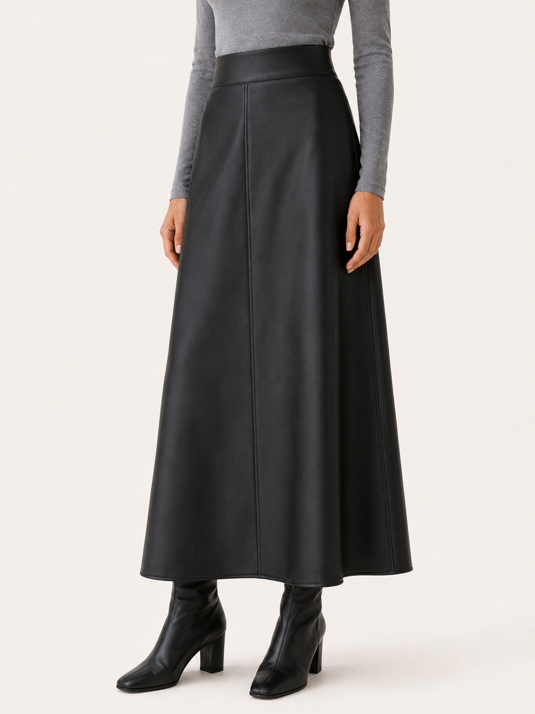 Emma | Women's Leather-Look High-Waisted A-Line Maxi Skirt