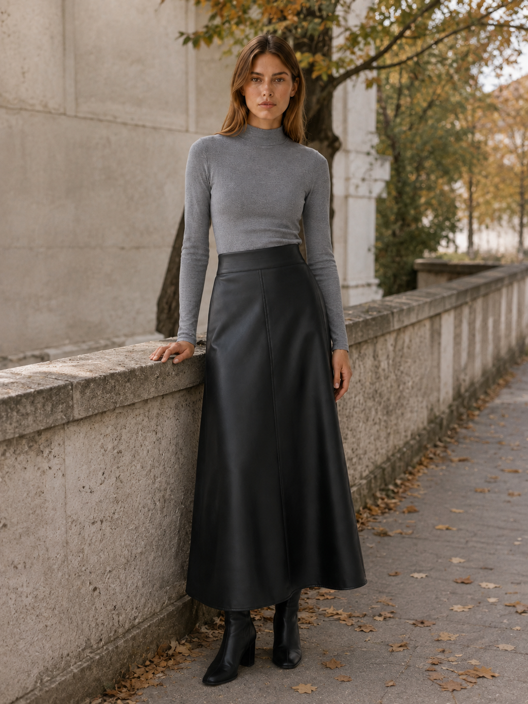 Emma | Women's Leather-Look High-Waisted A-Line Maxi Skirt