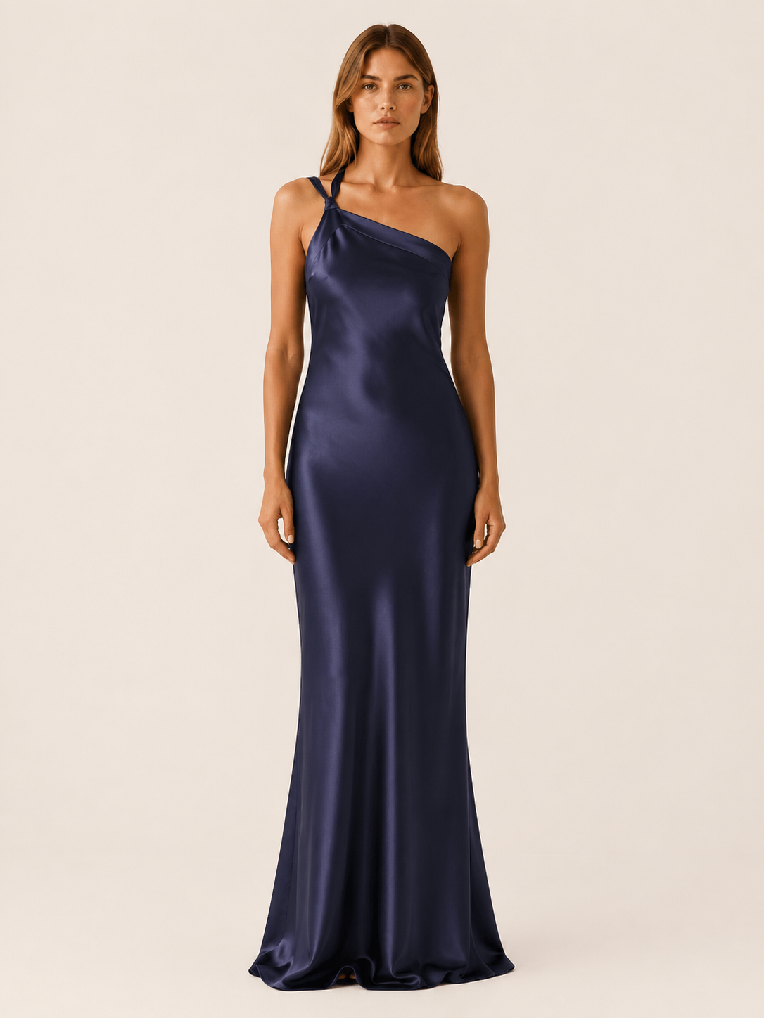 Emsley | One-Shoulder Satin Maxi Dress with Asymmetric Neckline