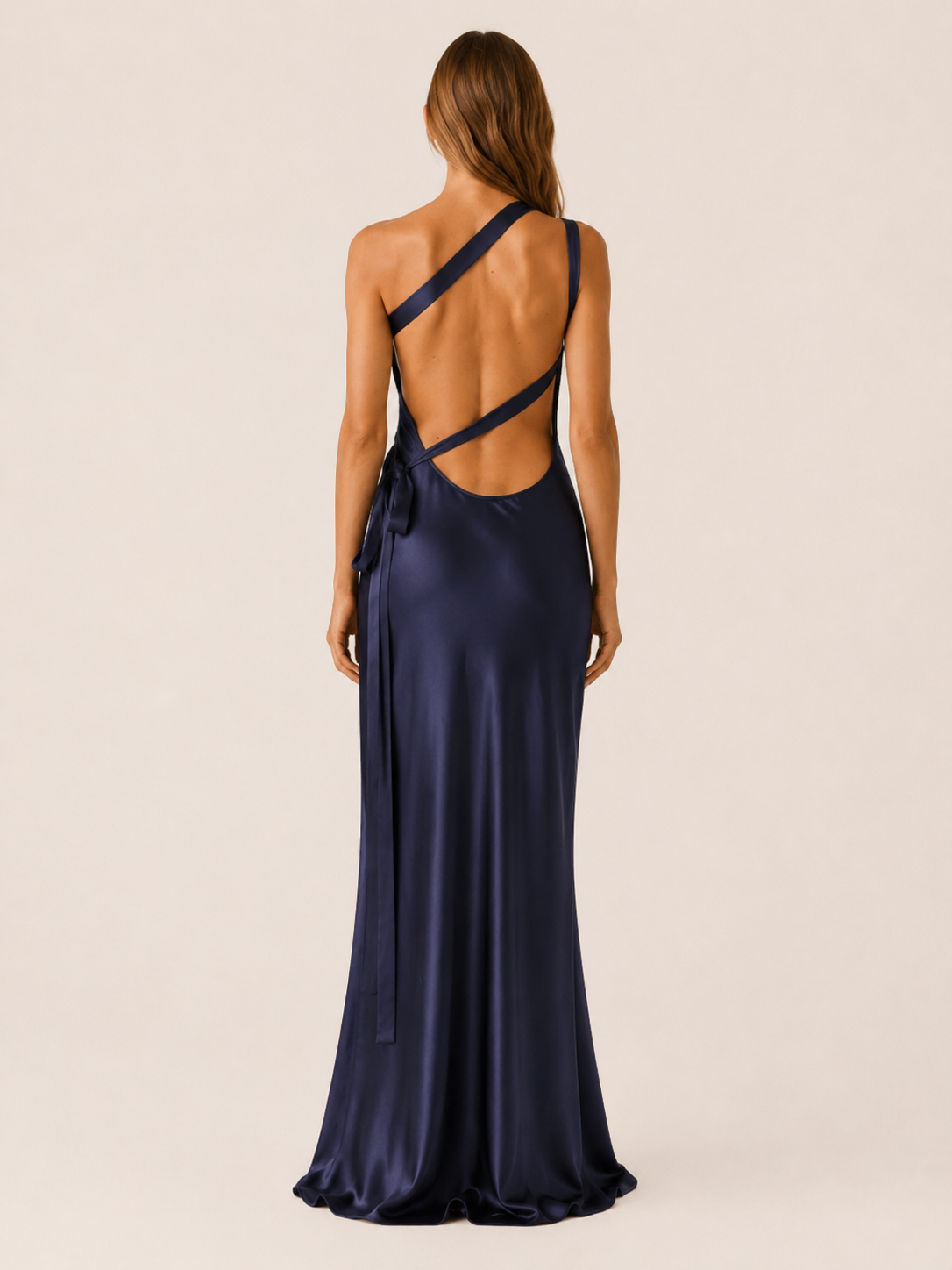 Emsley | One-Shoulder Satin Maxi Dress with Asymmetric Neckline