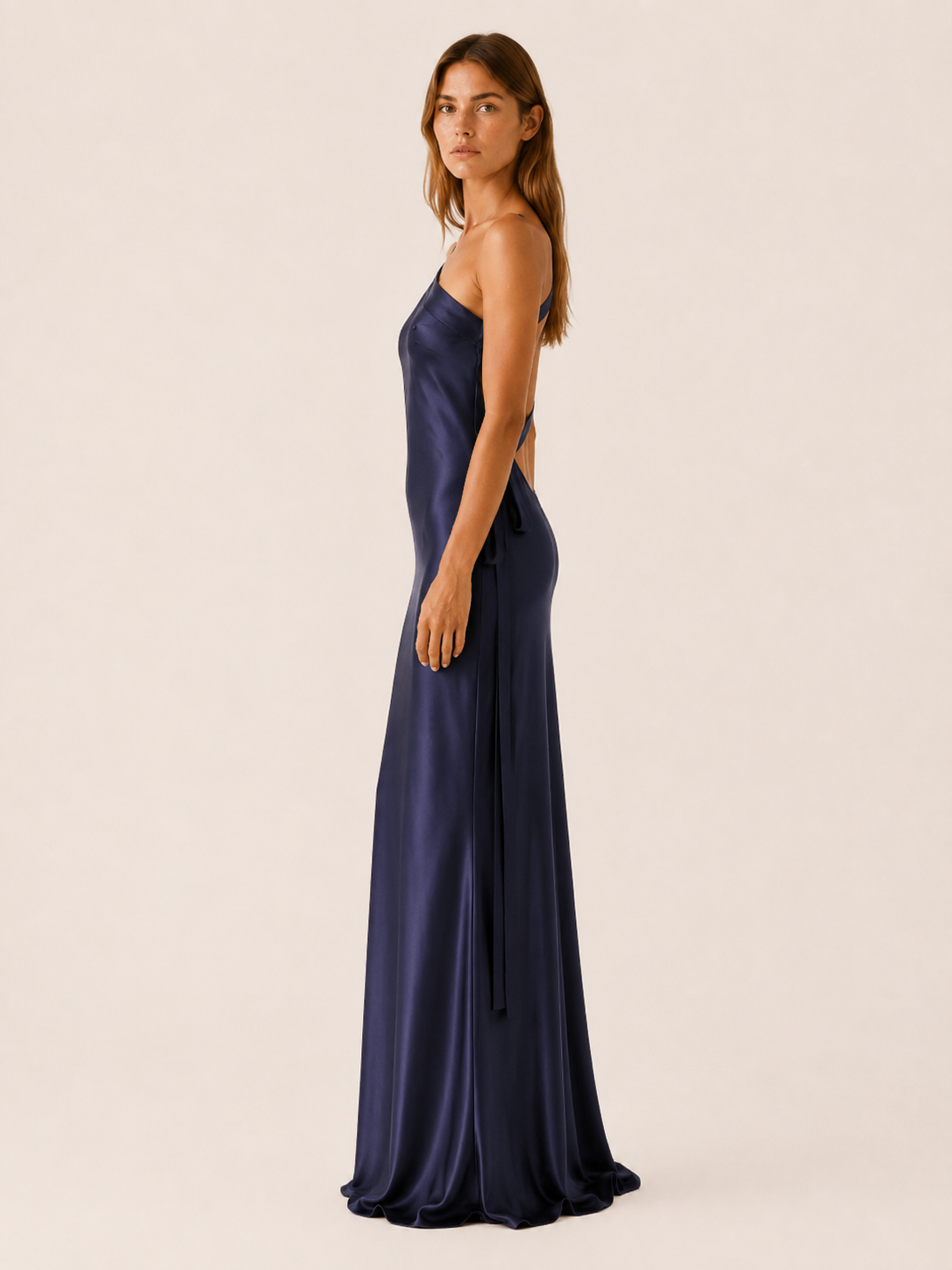 Emsley | One-Shoulder Satin Maxi Dress with Asymmetric Neckline
