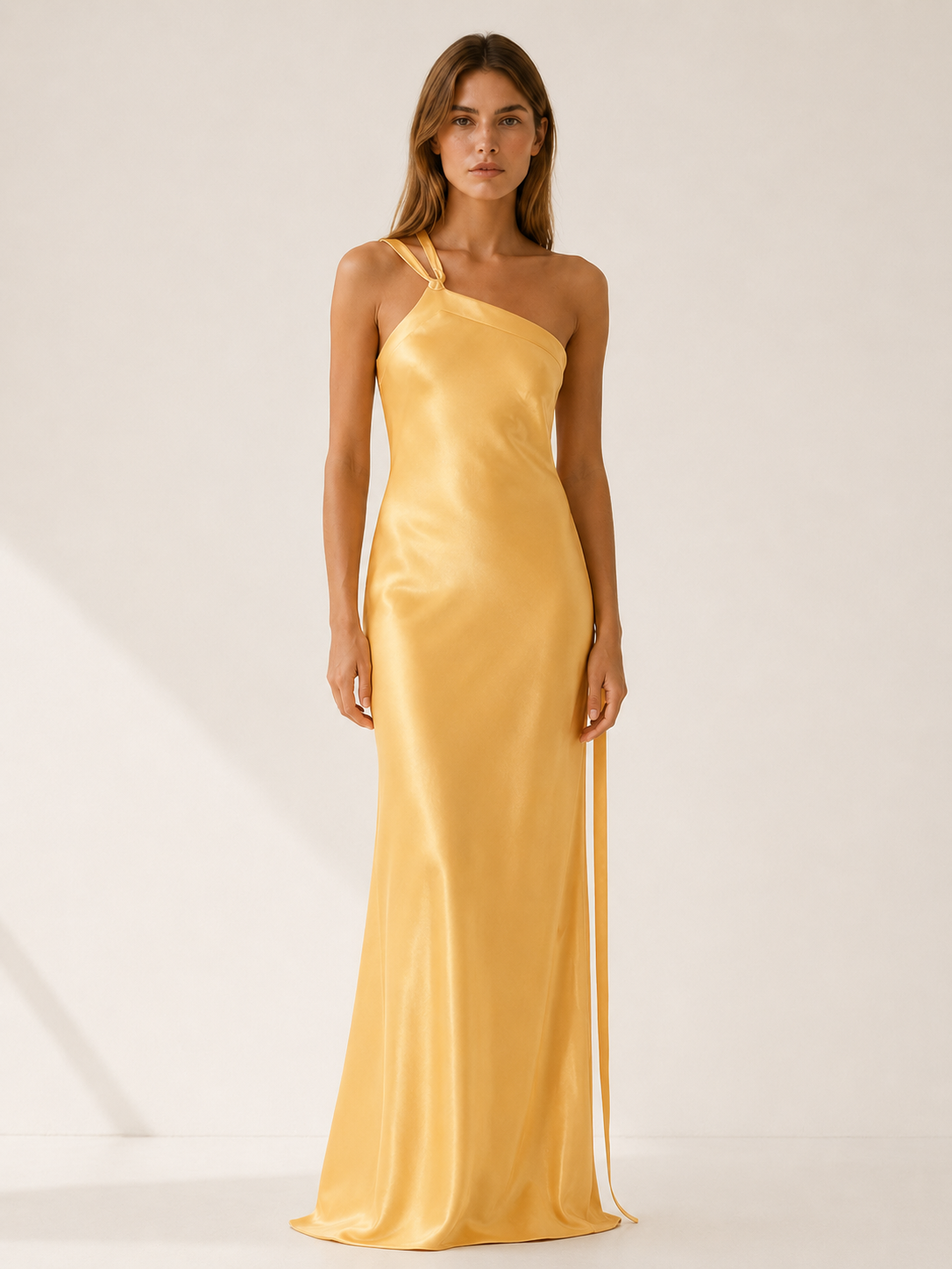 Emsley | One-Shoulder Satin Maxi Dress with Asymmetric Neckline