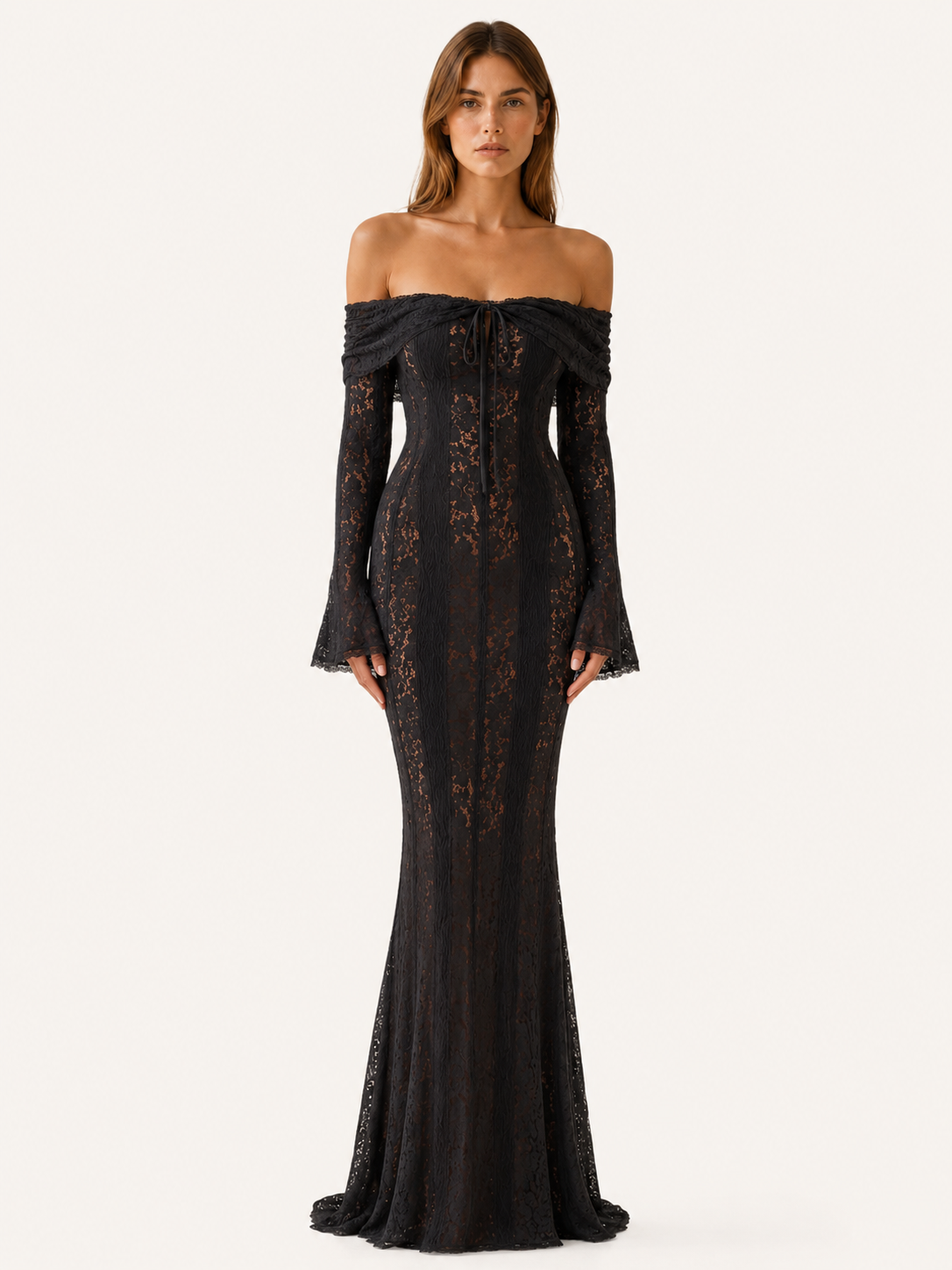 Eryndel | Lace Maxi Dress with Off-Shoulder Neckline