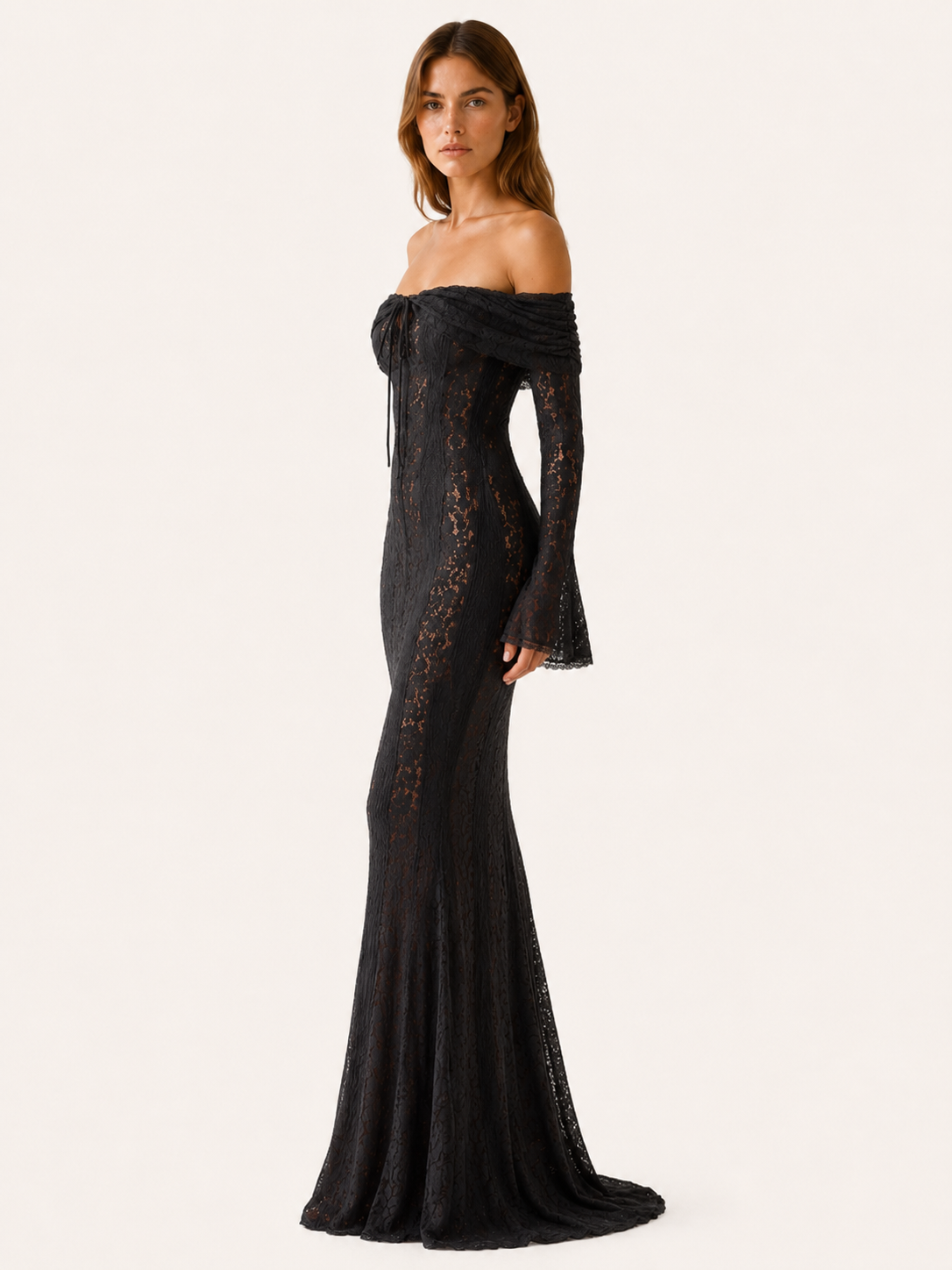 Eryndel | Lace Maxi Dress with Off-Shoulder Neckline