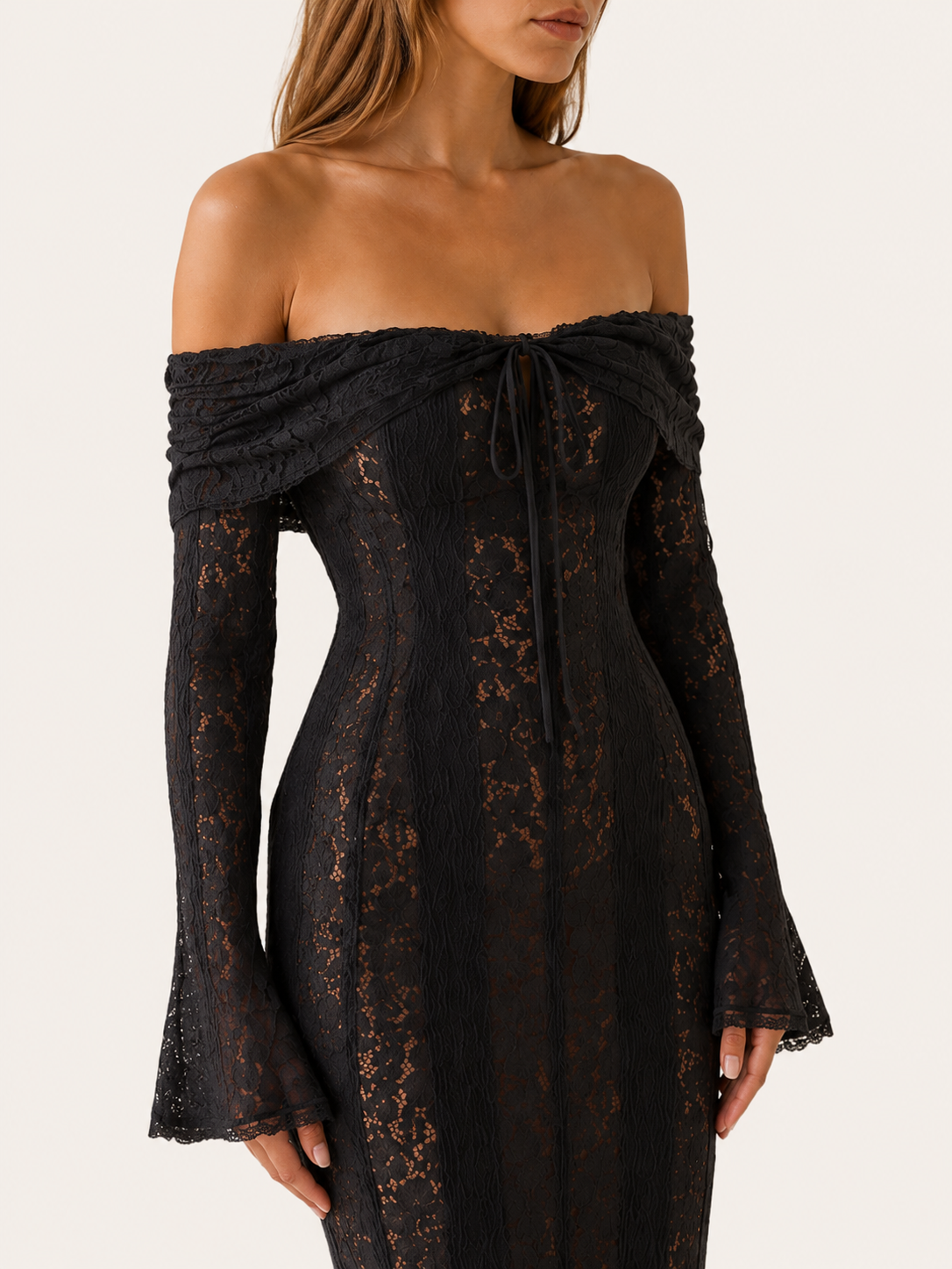 Eryndel | Lace Maxi Dress with Off-Shoulder Neckline