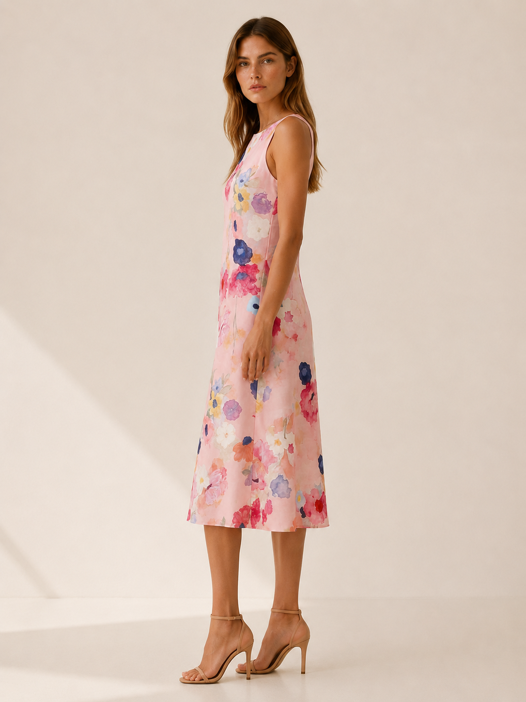 Esmay | Floral Midi Dress with Sleeveless A-Line Fit
