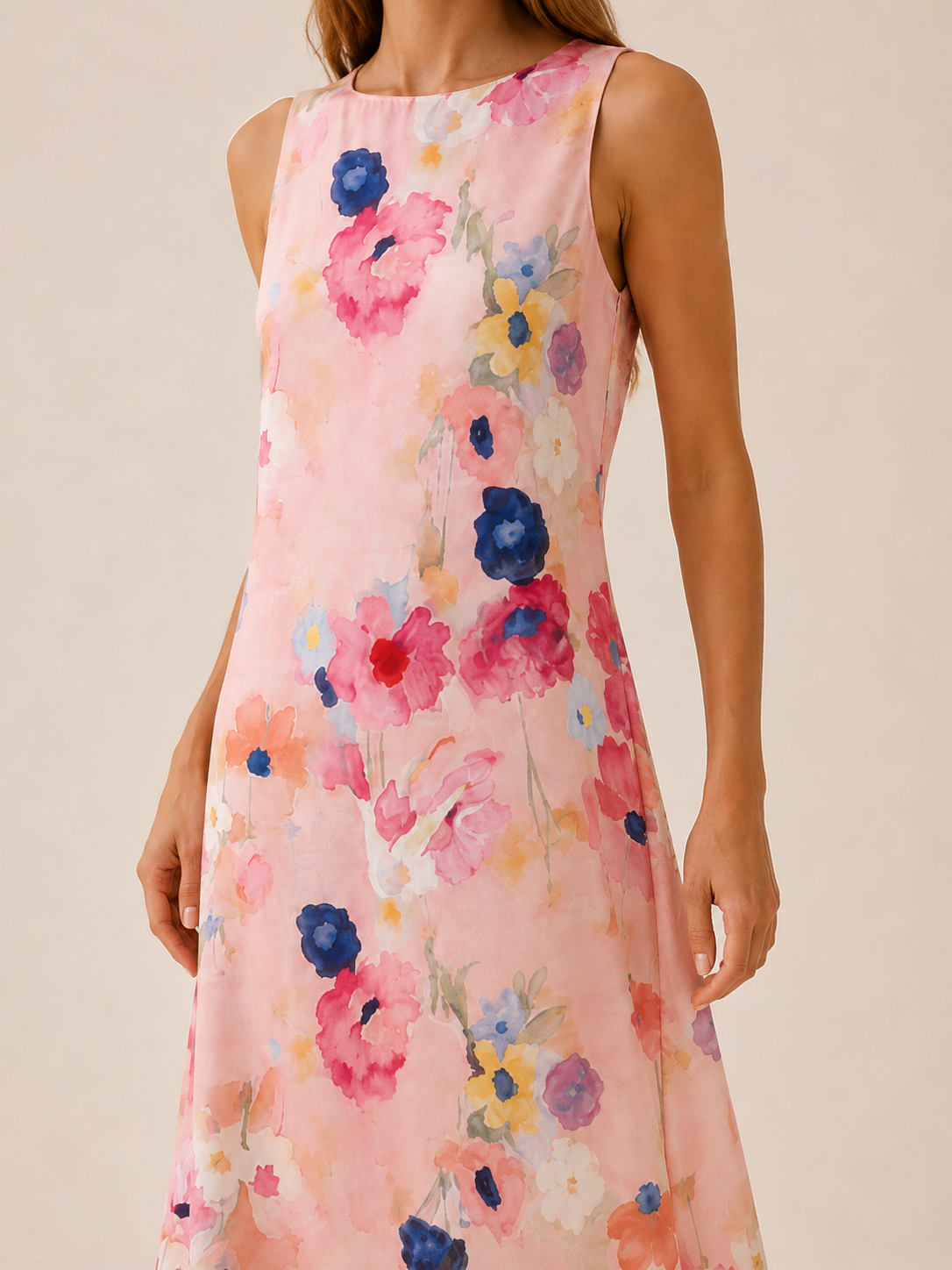 Esmay | Floral Midi Dress with Sleeveless A-Line Fit