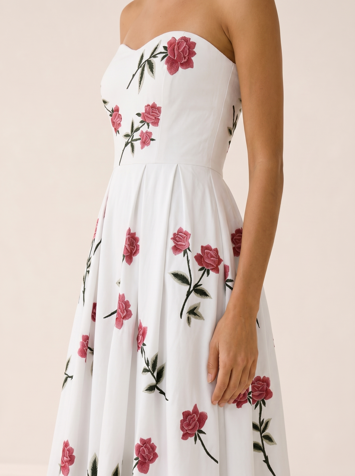 Esmira | Floral Midi Dress with Strapless A-Line Skirt