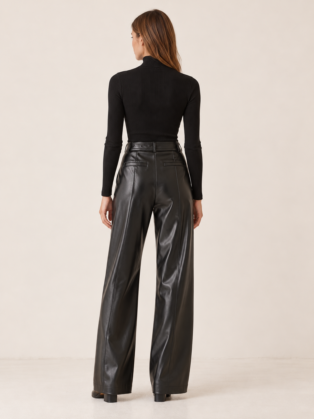 Eugenia | Women's Belted Faux Leather Wide Leg Pants Fall Evening