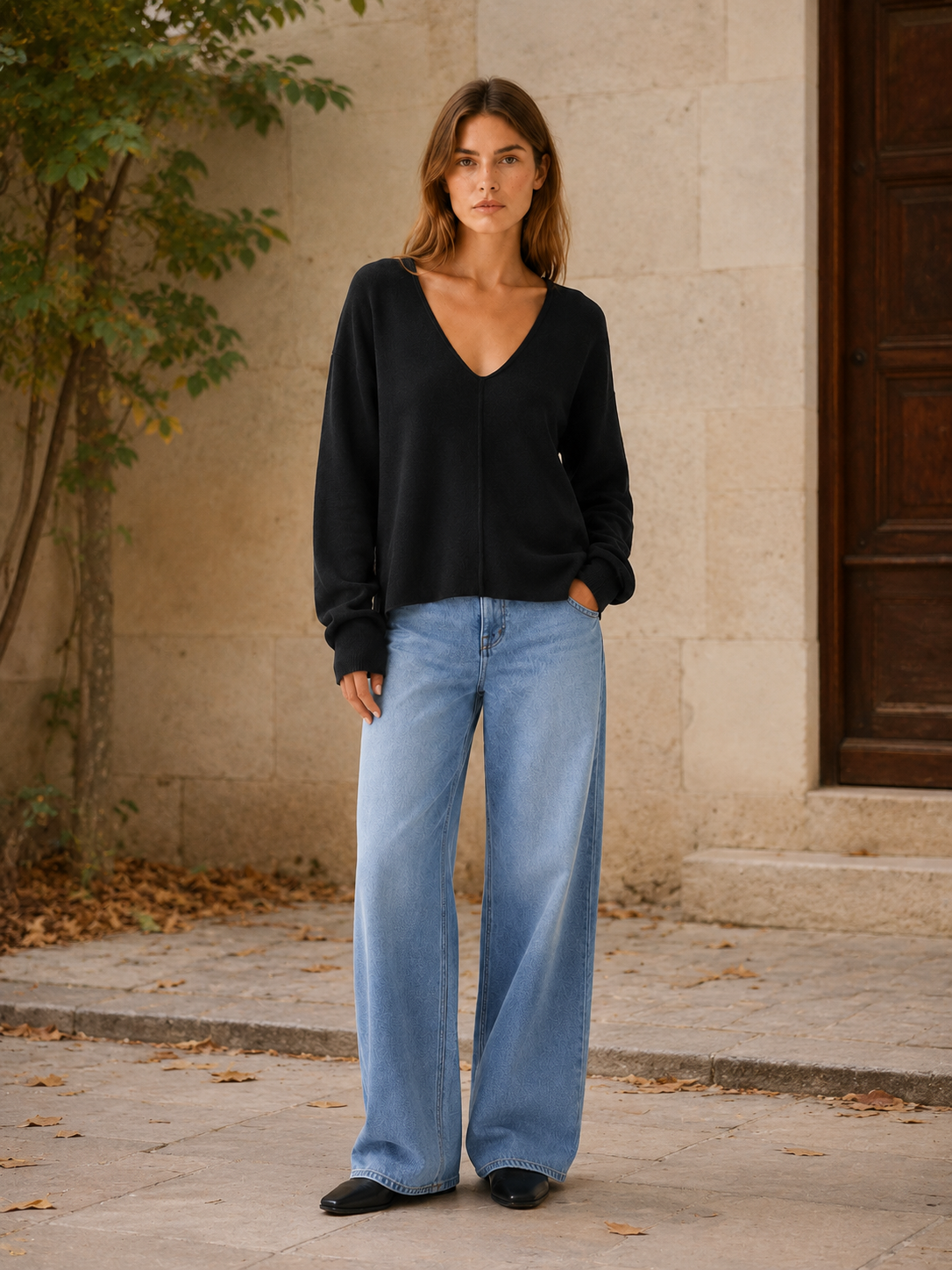 Eulalie | V-Neck Sweater with Center Seam and Relaxed Fit