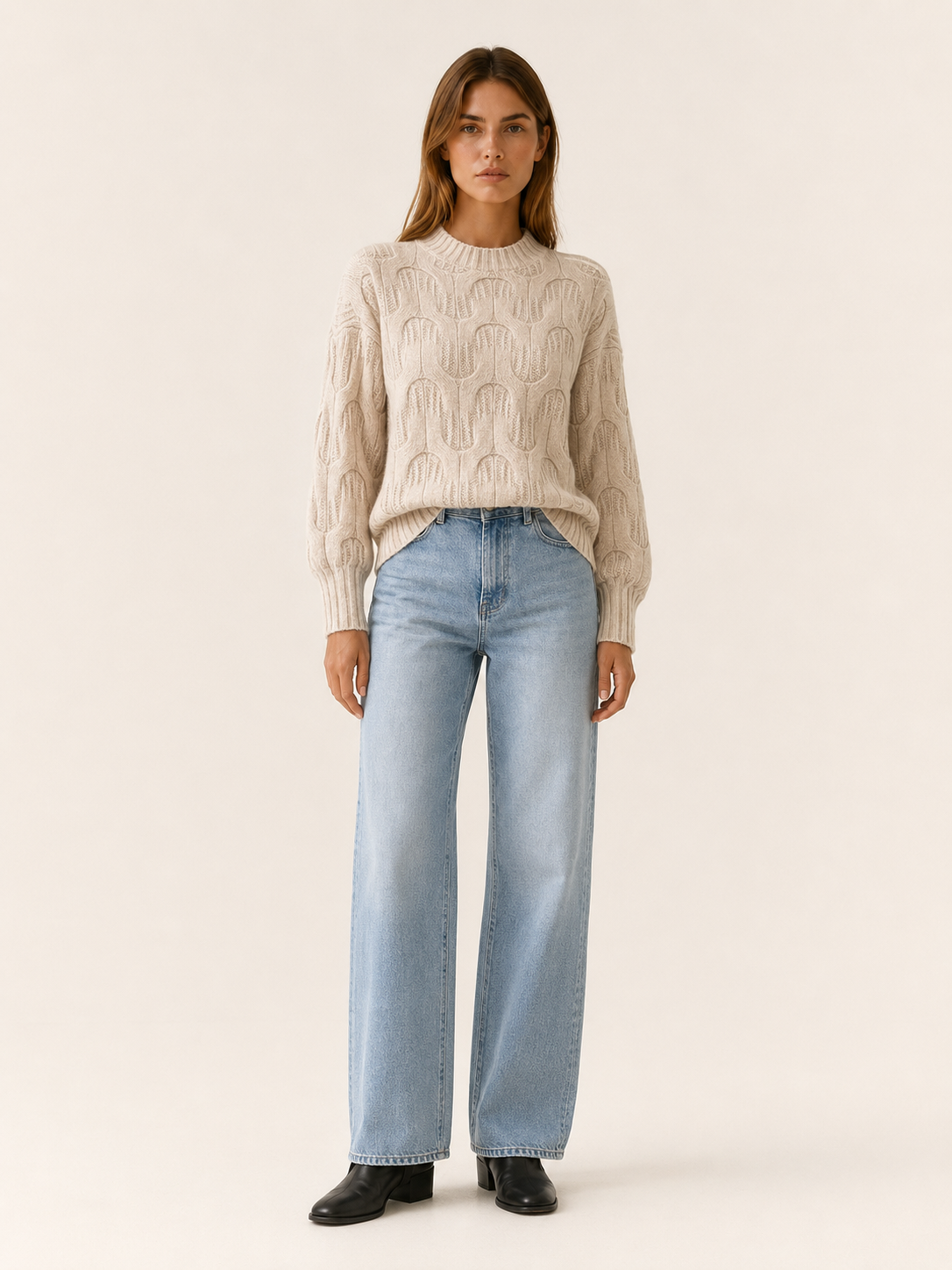 Euphrasie | Round Neck Sweater with Textured Detail