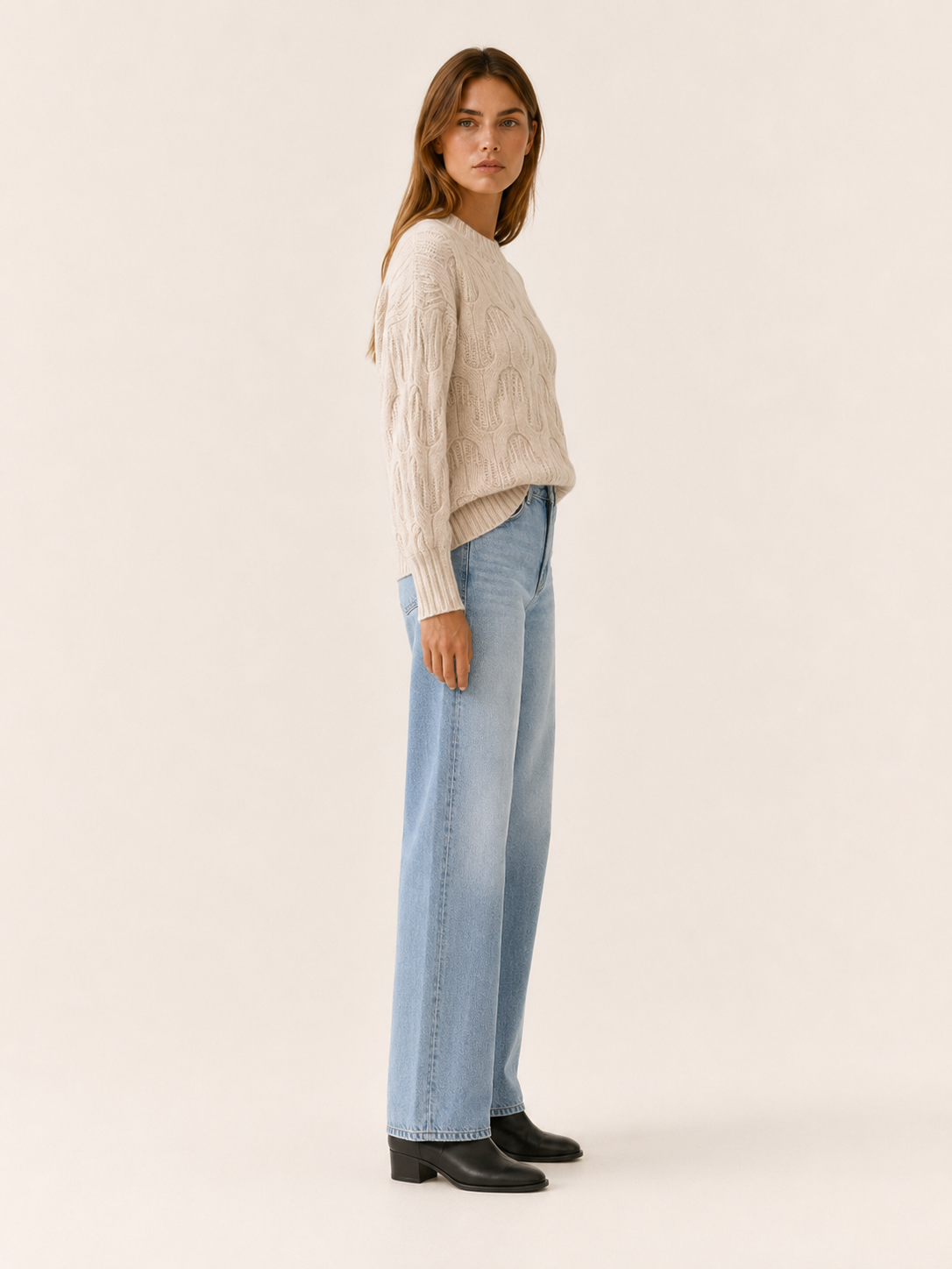 Euphrasie | Round Neck Sweater with Textured Detail