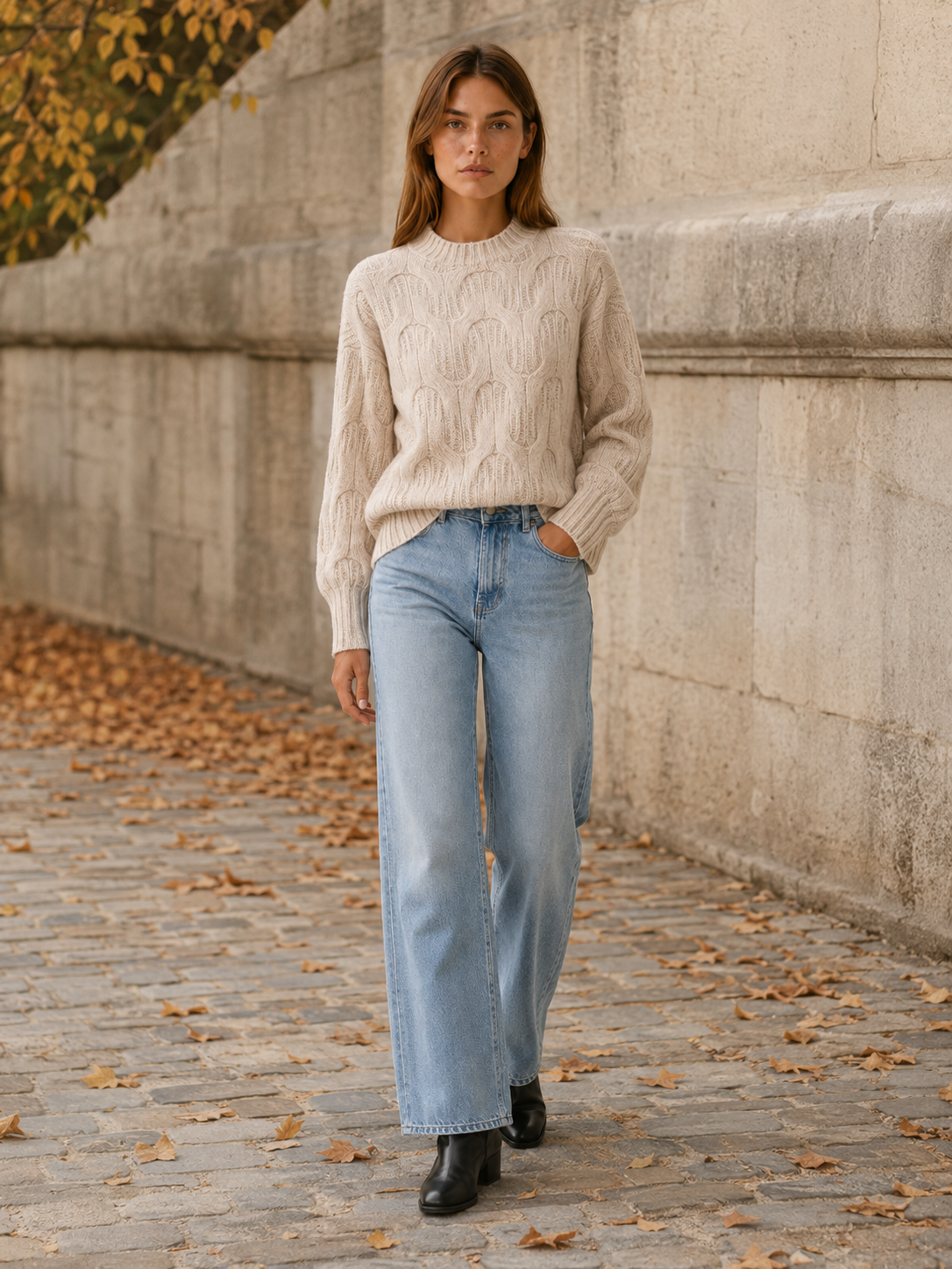 Euphrasie | Round Neck Sweater with Textured Detail