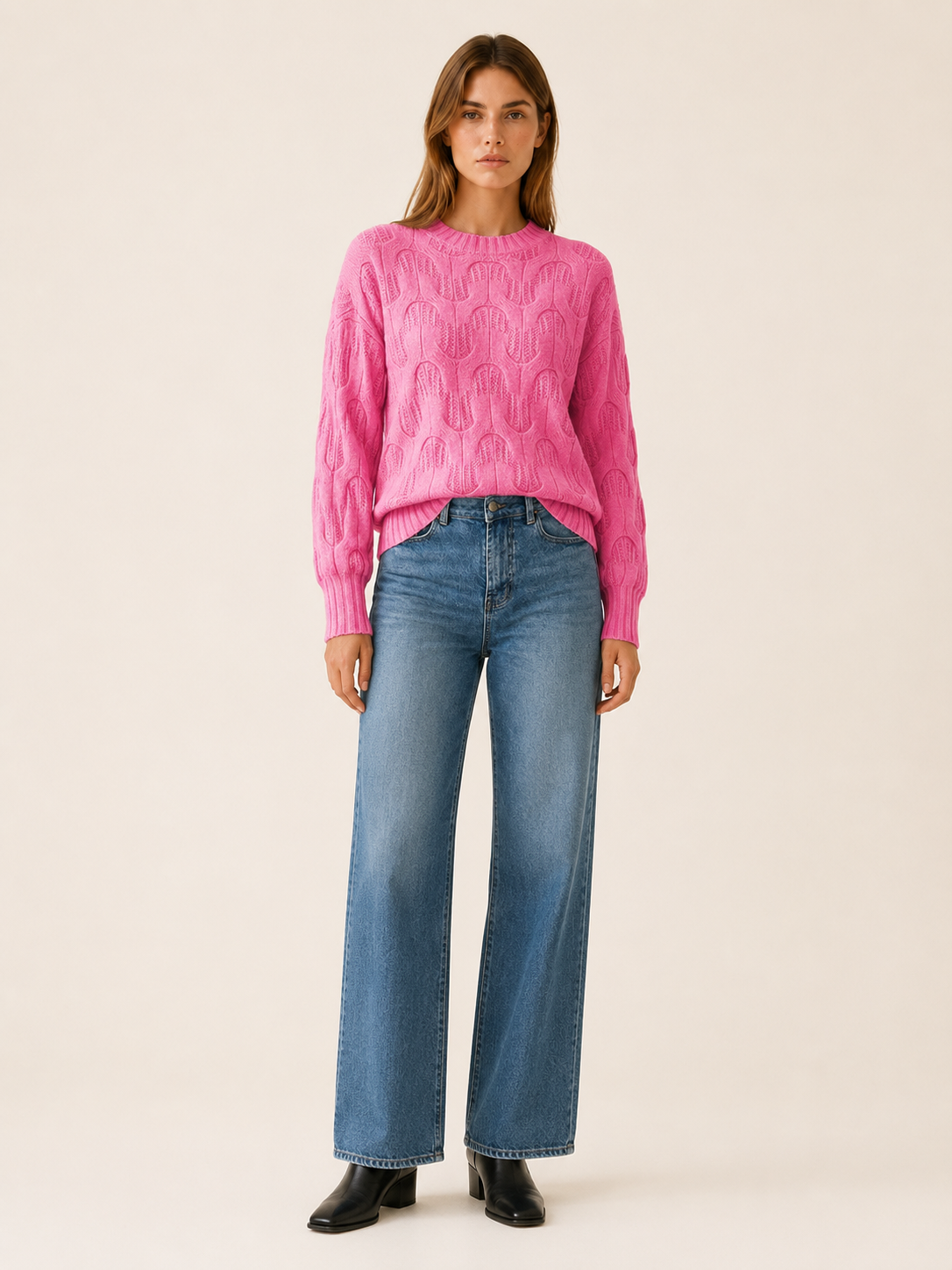 Euphrasie | Round Neck Sweater with Textured Detail