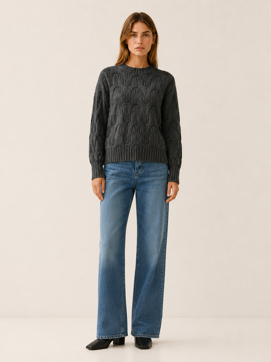 Euphrasie | Round Neck Sweater with Textured Detail
