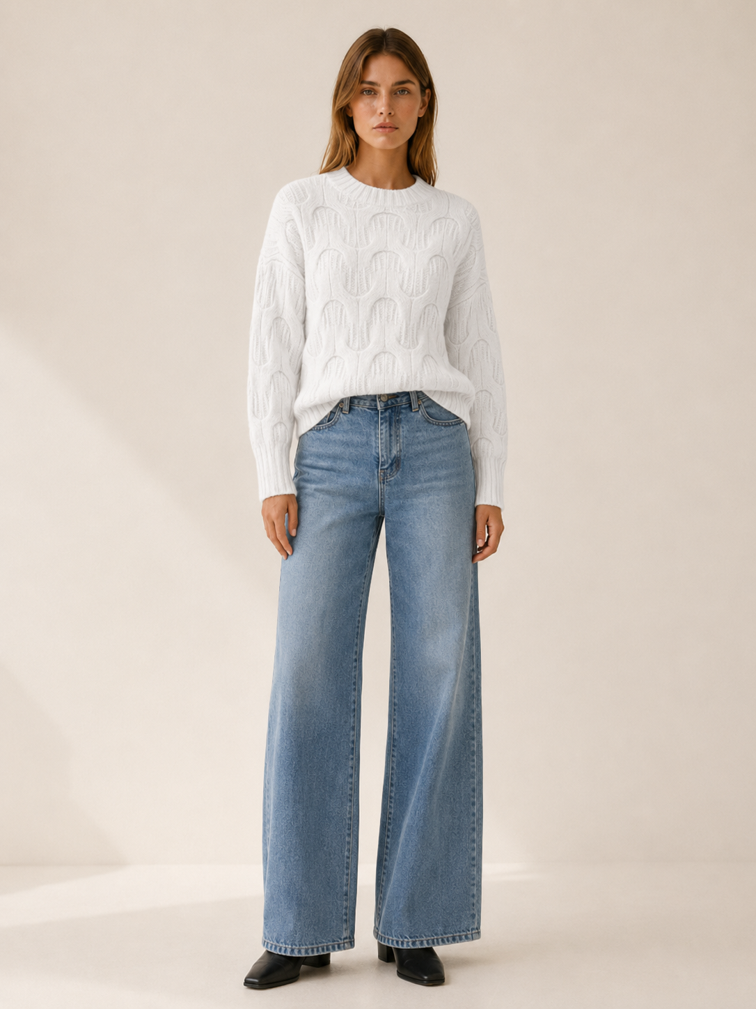 Euphrasie | Round Neck Sweater with Textured Detail