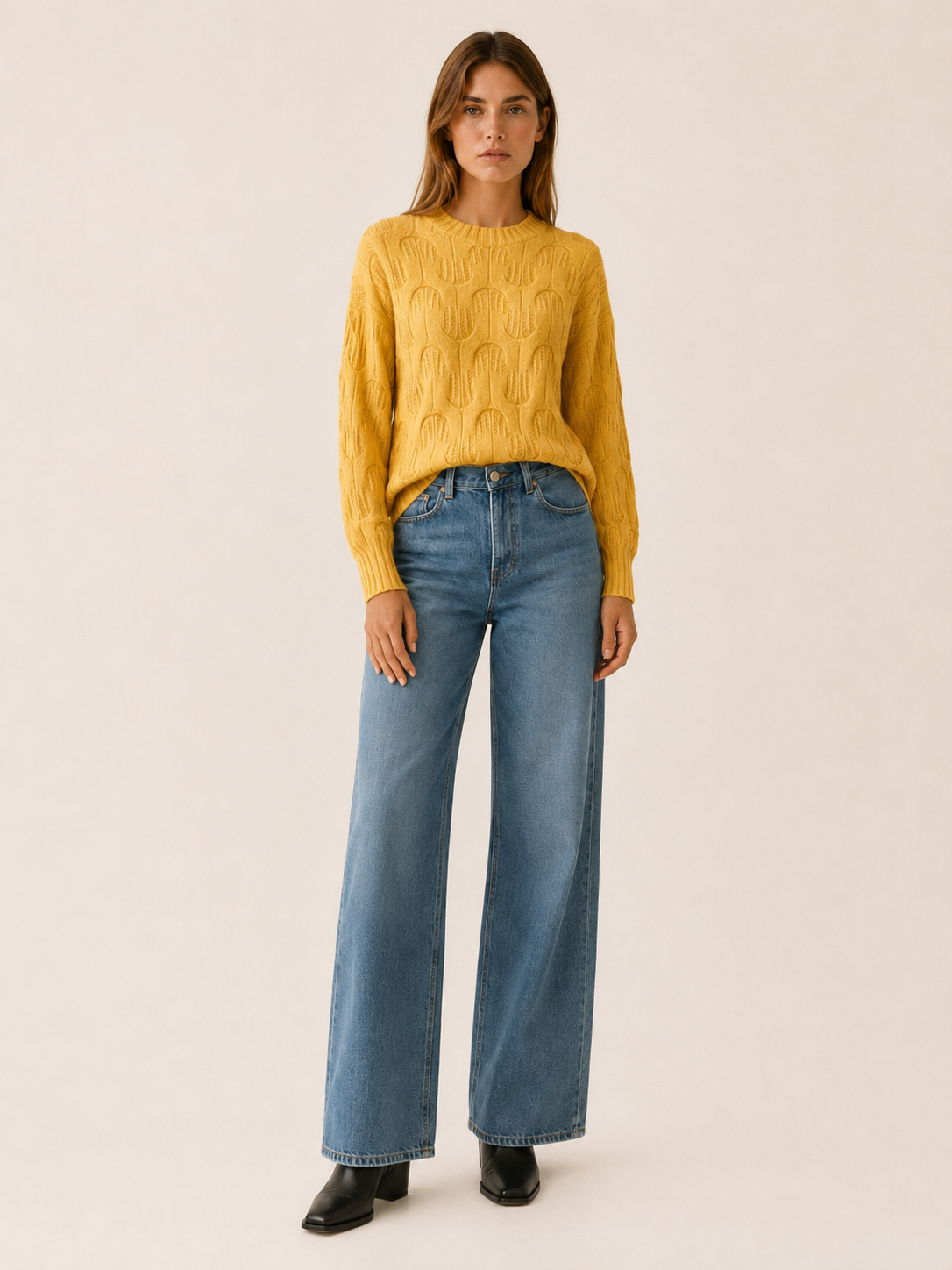 Euphrasie | Round Neck Sweater with Textured Detail