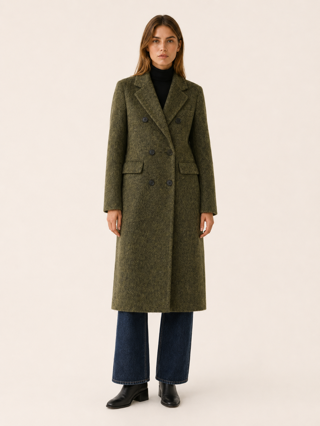 Evelyn | Long Coat with Double-Breasted Front and Tailored Fit