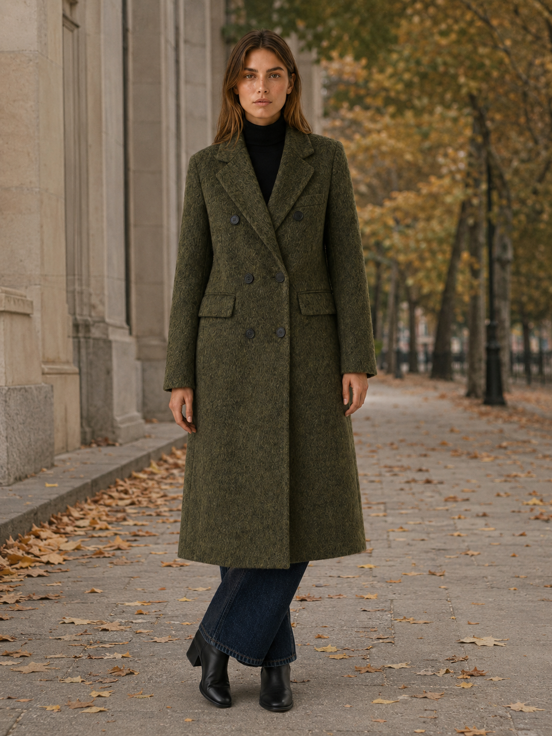 Evelyn | Long Coat with Double-Breasted Front and Tailored Fit