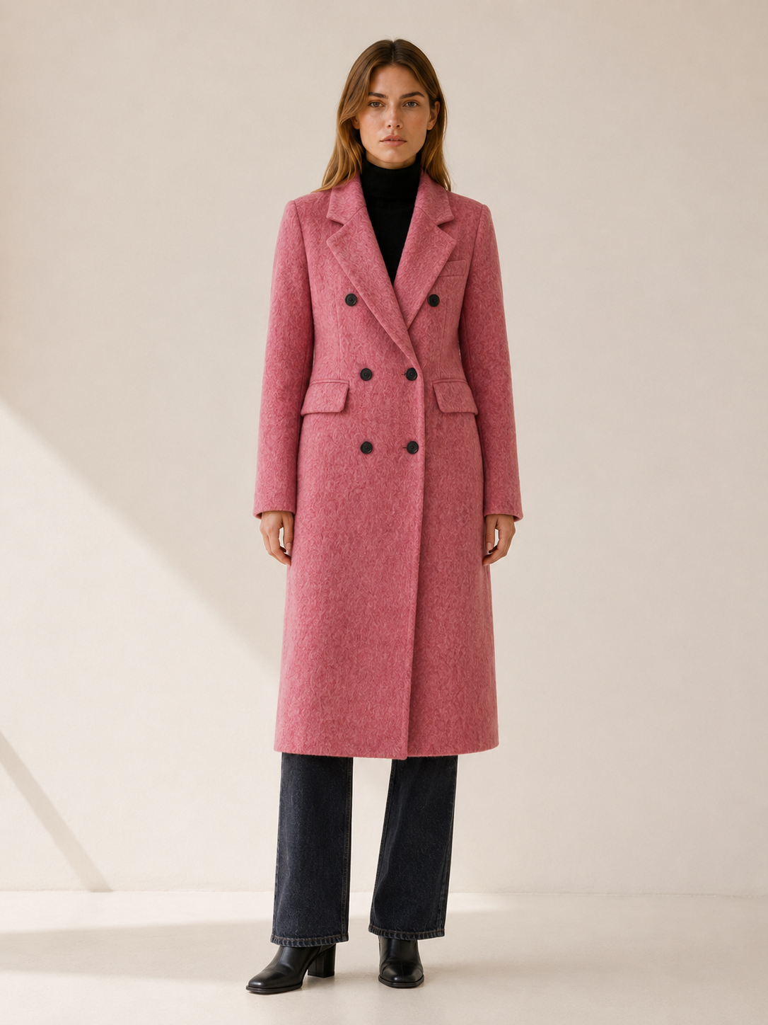 Evelyn | Long Coat with Double-Breasted Front and Tailored Fit