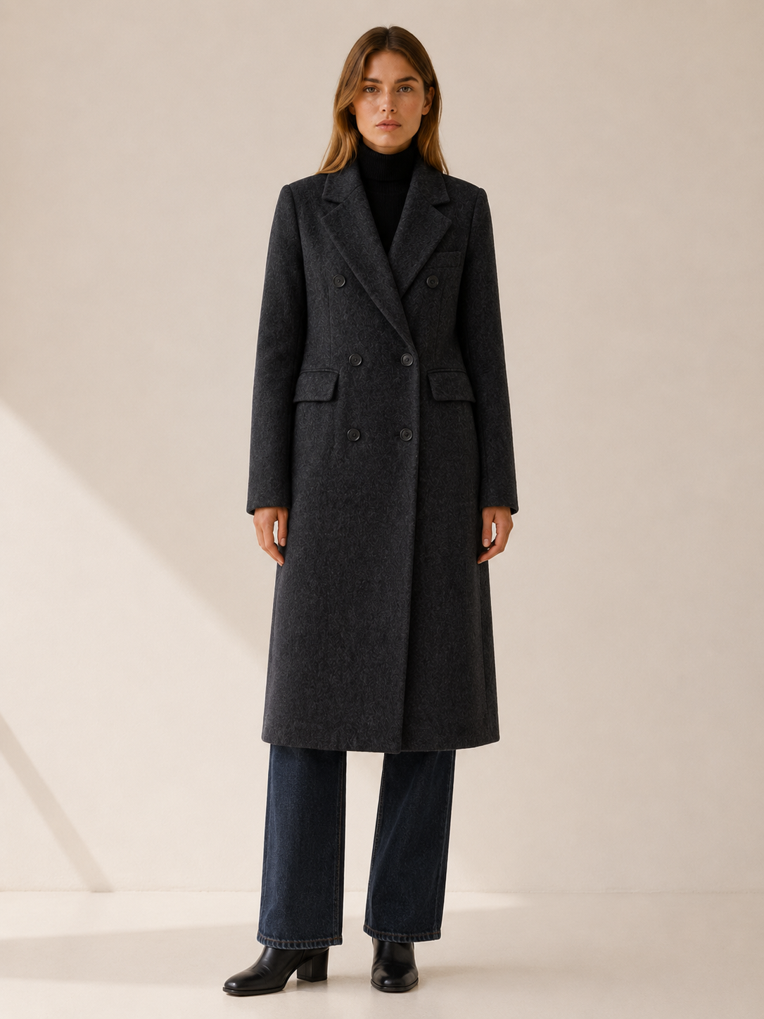 Evelyn | Long Coat with Double-Breasted Front and Tailored Fit