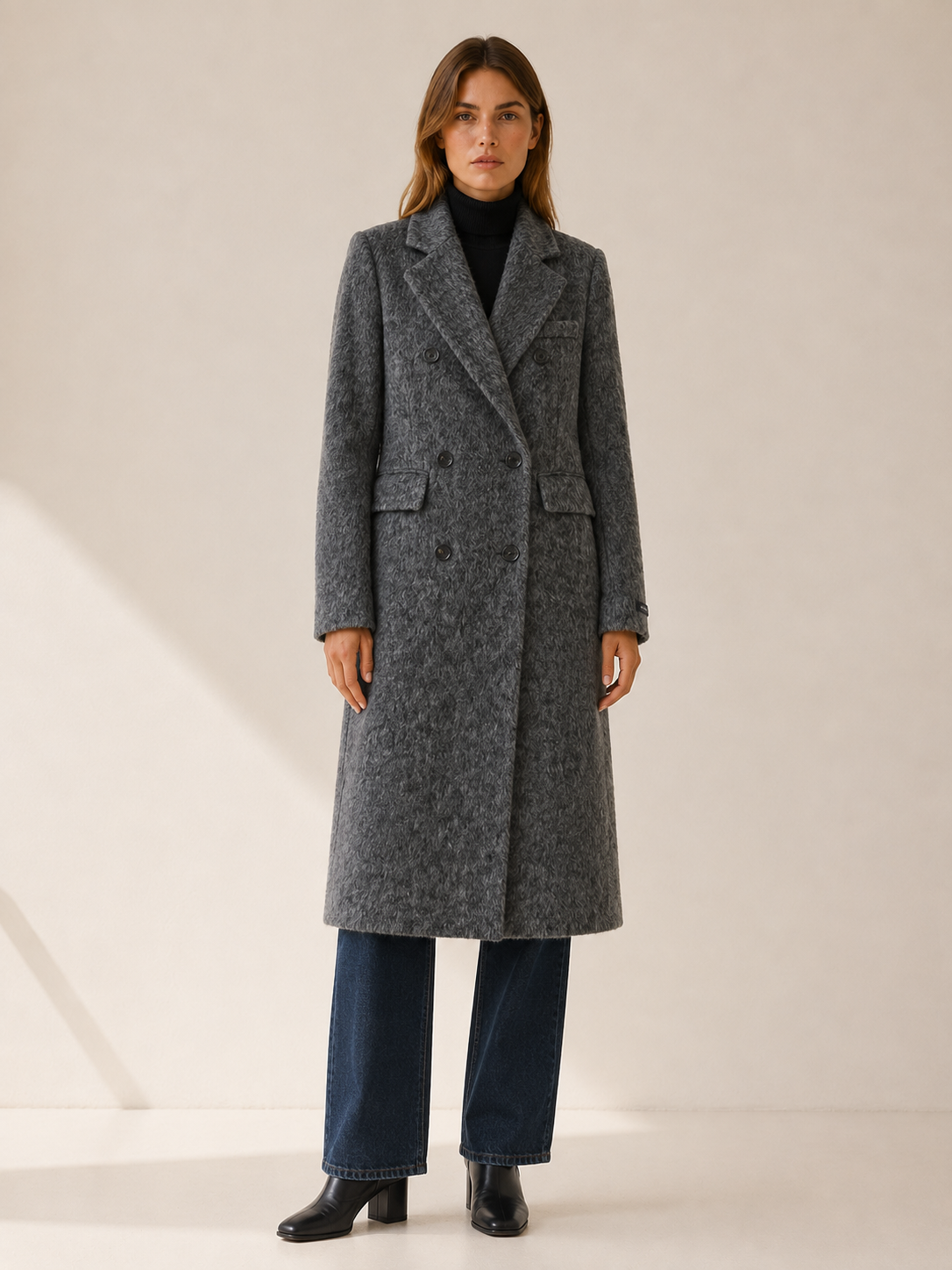 Evelyn | Long Coat with Double-Breasted Front and Tailored Fit