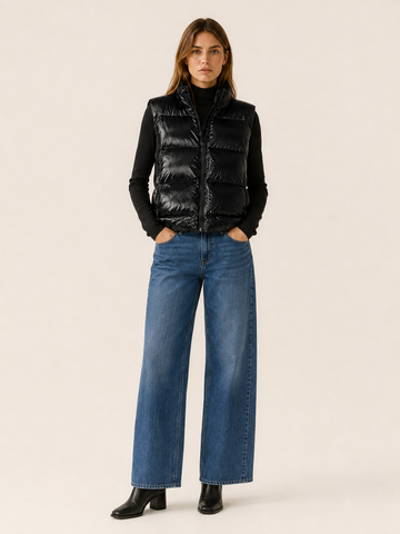 Fallon | Women's High Neck Puffer Vest with Zip Front