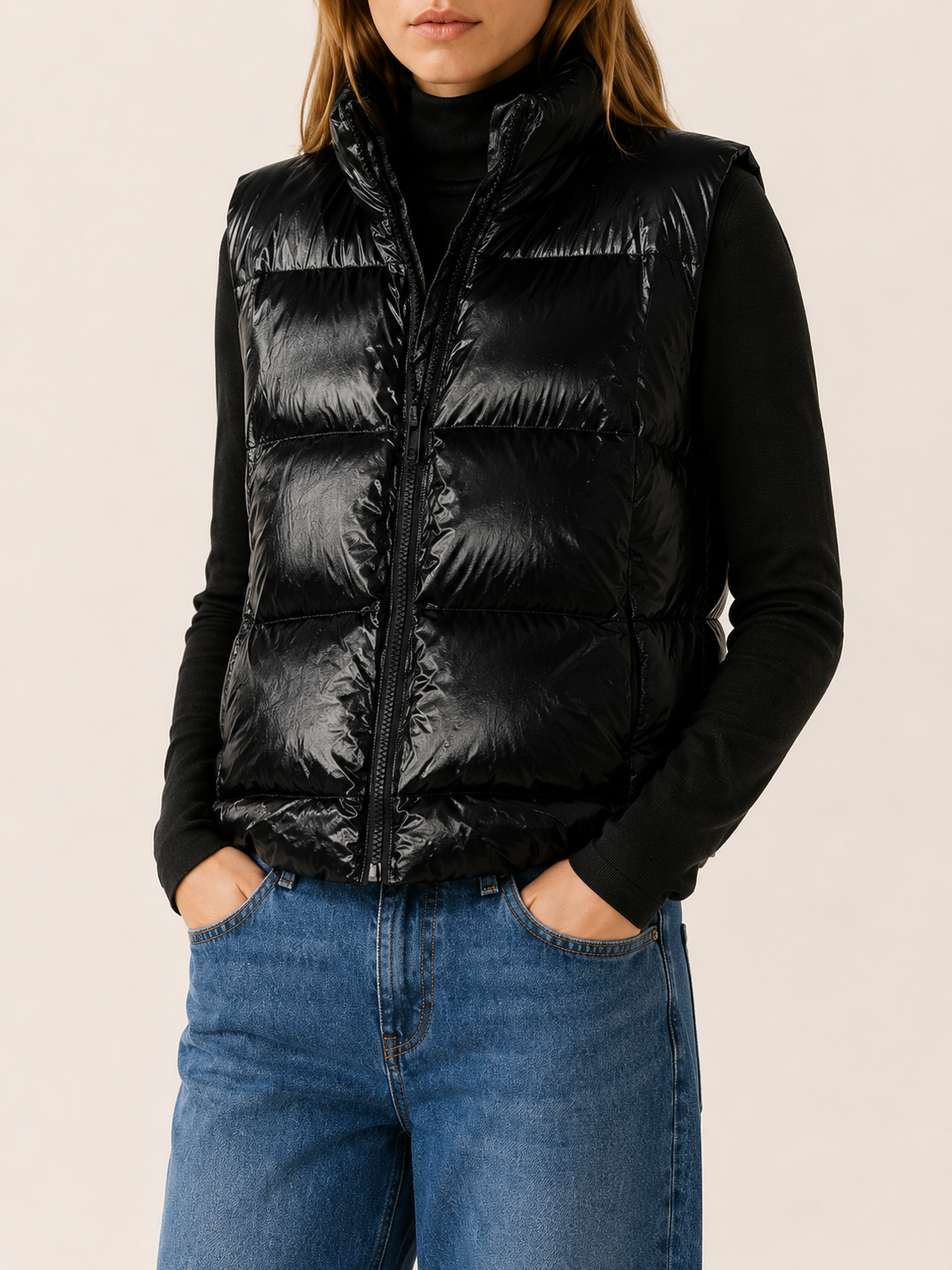 Fallon | Women's High Neck Puffer Vest with Zip Front