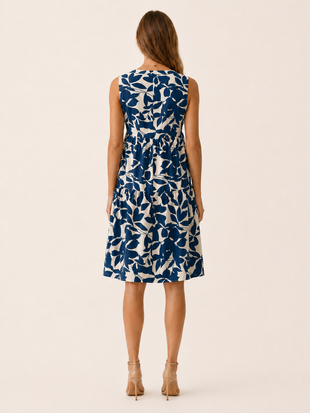 Farren | Leaf Print Mini Dress with V Neck A-Line Summer Dress