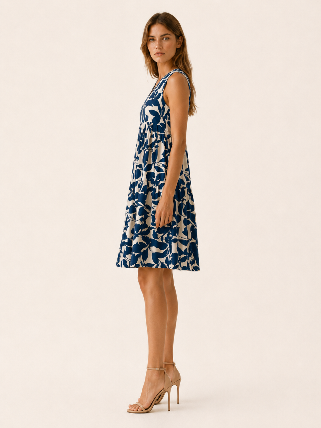 Farren | Leaf Print Mini Dress with V Neck A-Line Summer Dress