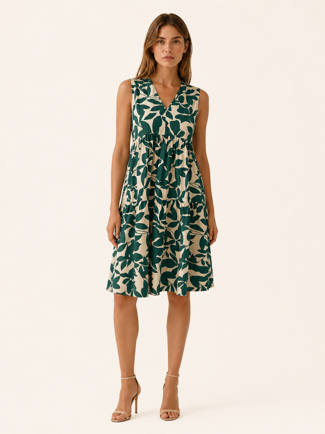 Farren | Leaf Print Mini Dress with V Neck A-Line Summer Dress