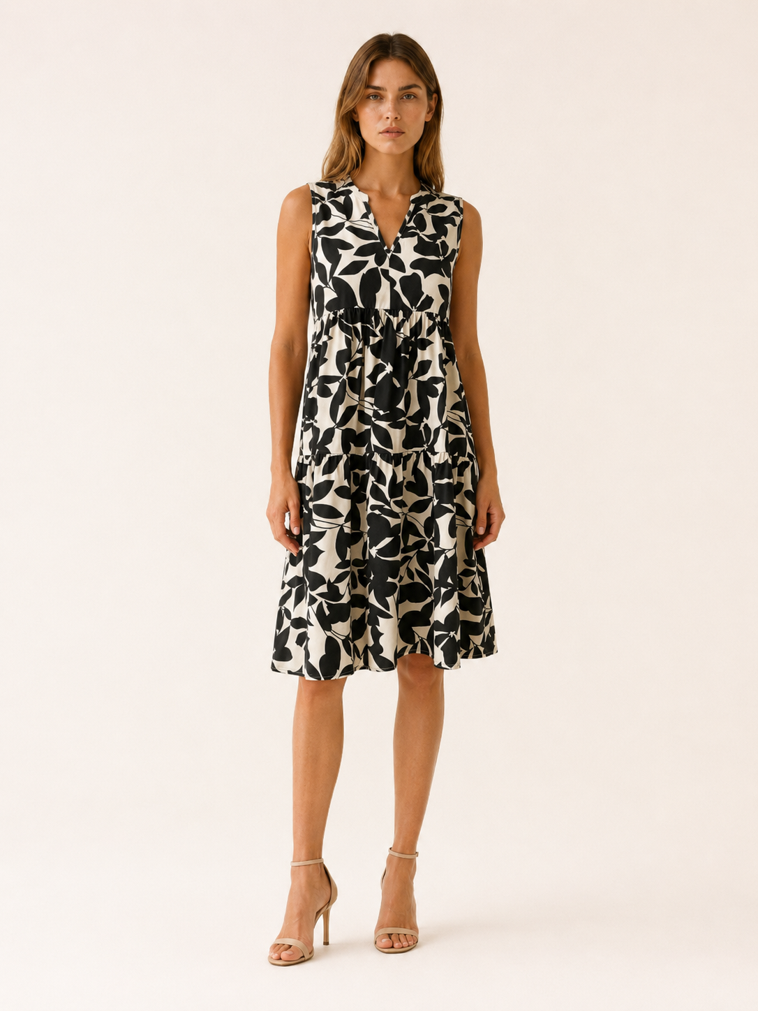 Farren | Leaf Print Mini Dress with V Neck A-Line Summer Dress