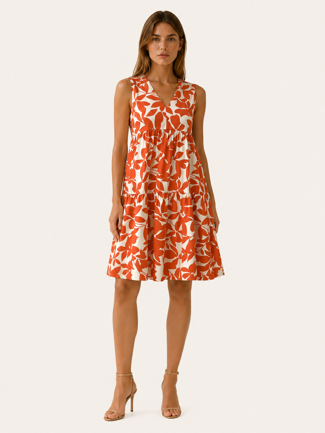 Farren | Leaf Print Mini Dress with V Neck A-Line Summer Dress