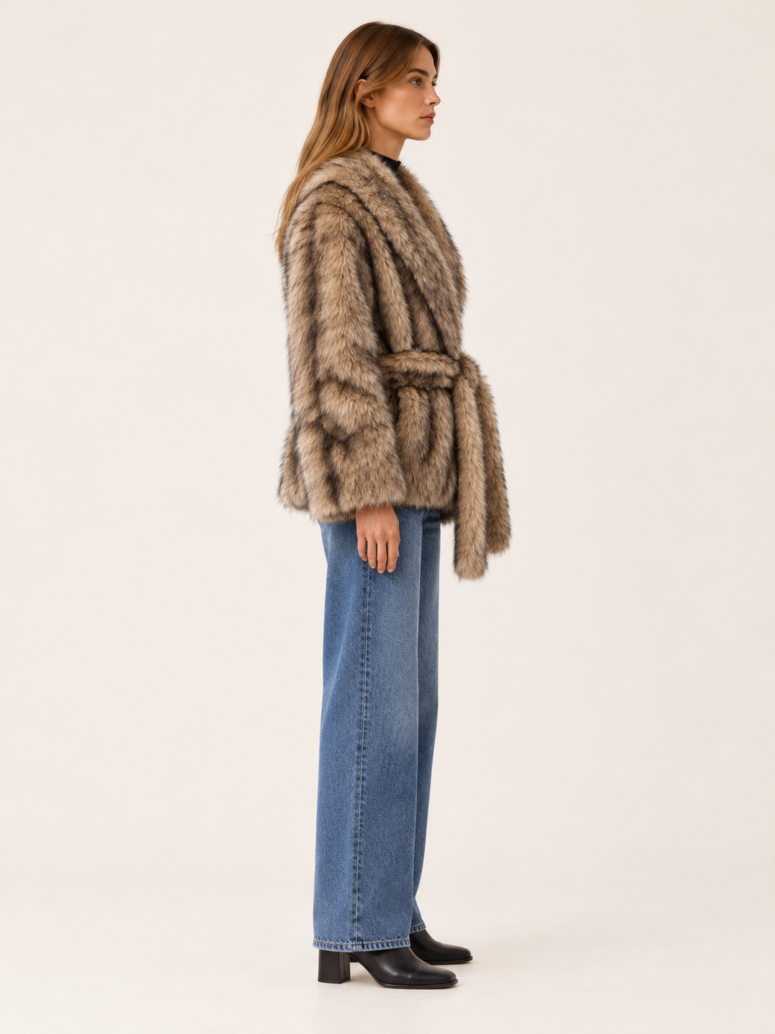 Fatima | Women's Belted Faux Fur Jacket Winter Holiday Party